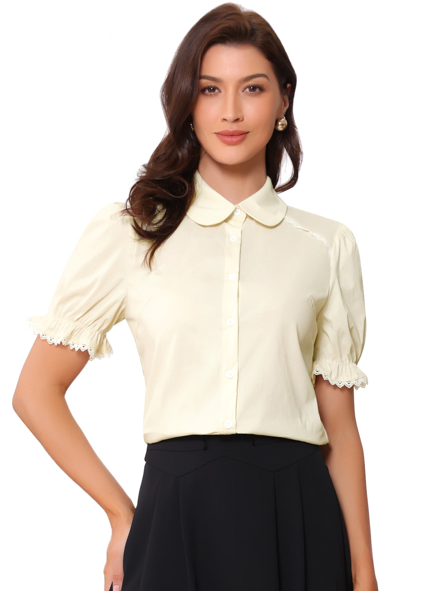 Vintage Peter Pan Collar Blouse Short Sleeve Button Down Shirt