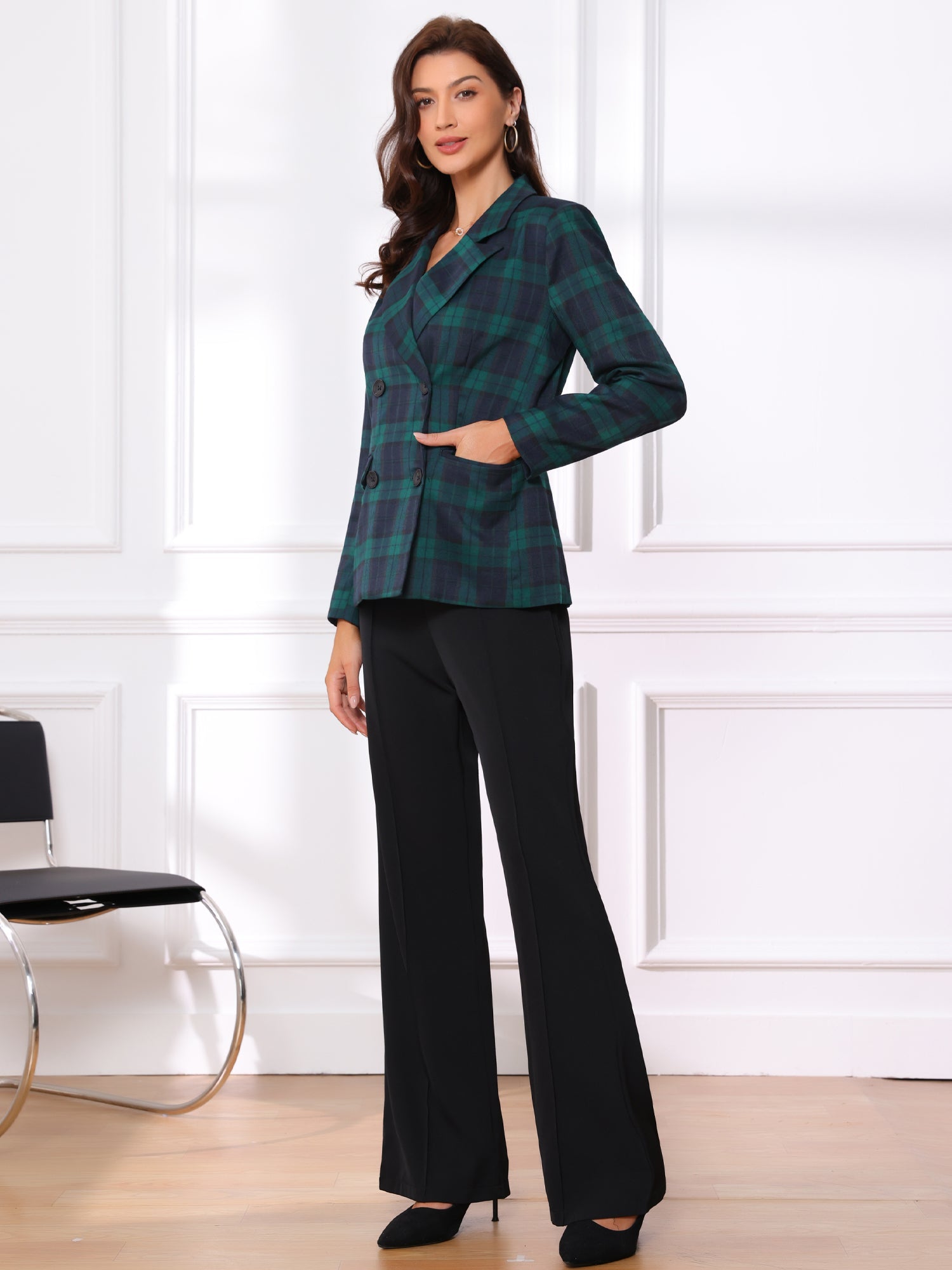 Notched Lapel Double Breasted Work Formal Blazer