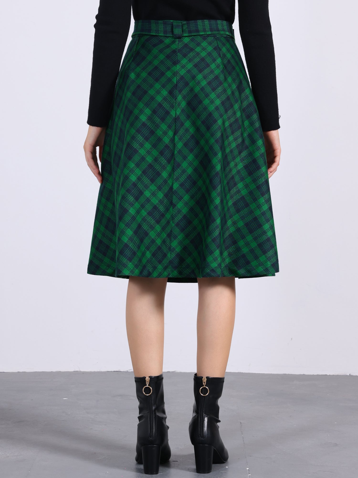 Christmas Tartan Plaid High Waist Belted Vintage A-Line Midi Skirt