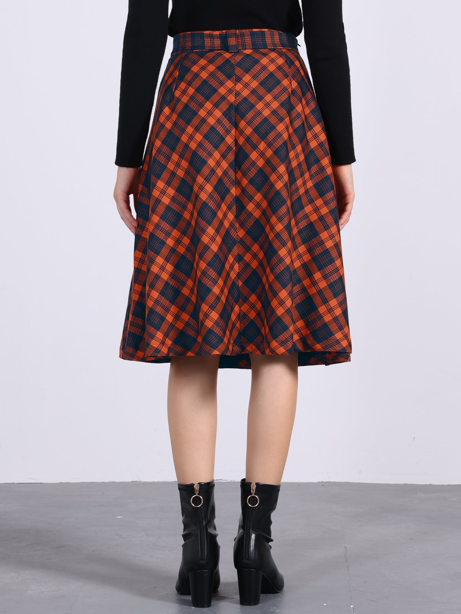Christmas Tartan Plaid High Waist Belted Vintage A-Line Midi Skirt