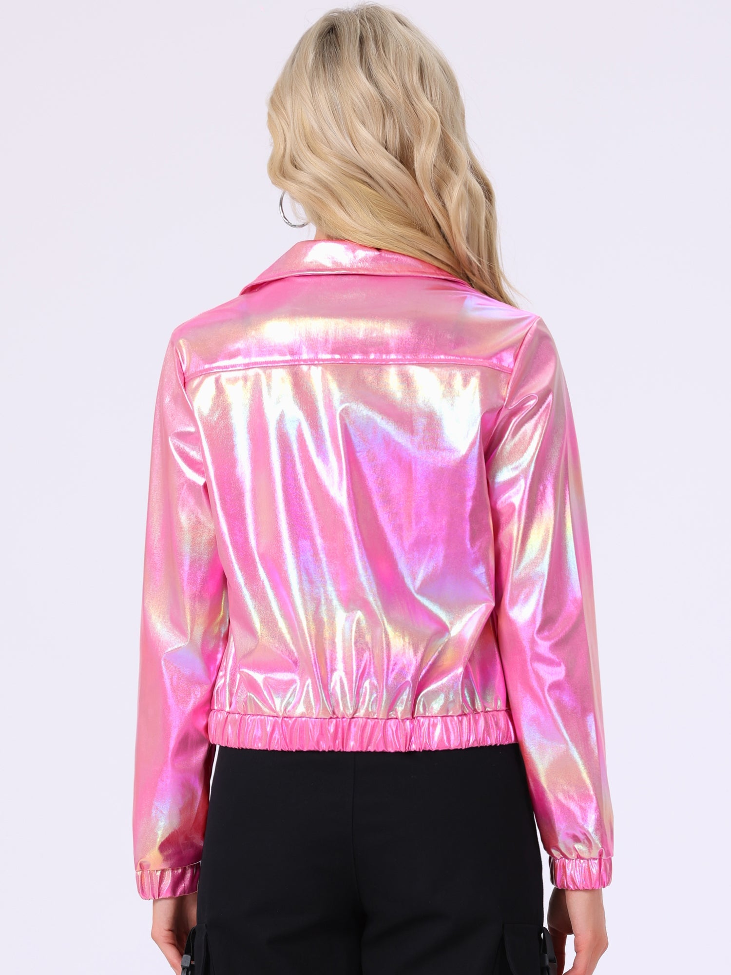 Holographic Long Sleeve Lightweight Zipper Metallic Jacket