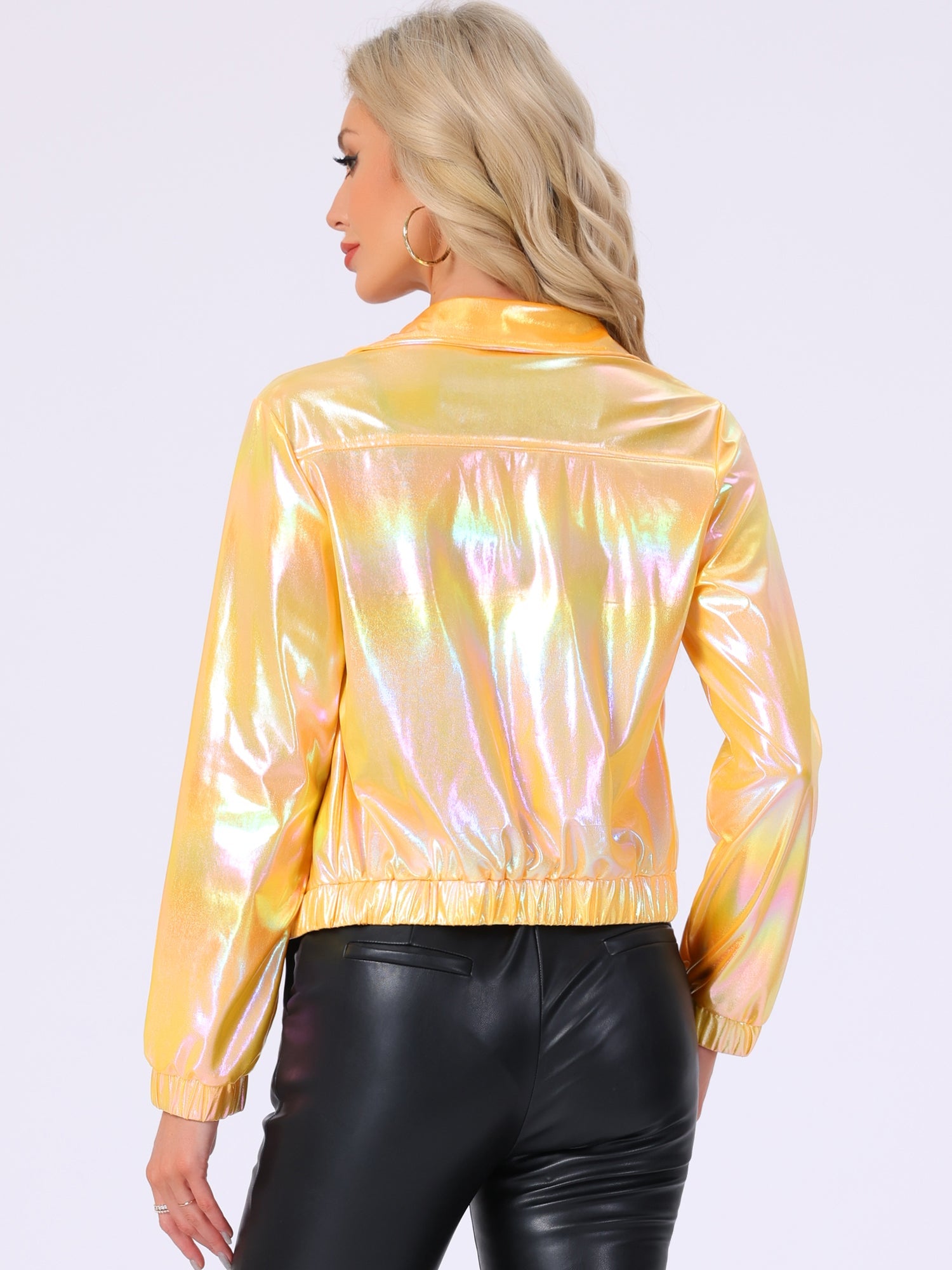 Holographic Long Sleeve Lightweight Zipper Metallic Jacket