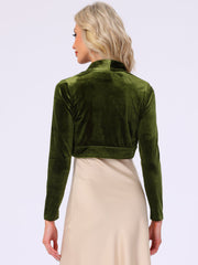 Open Front Velvet Long Sleeve Cropped Bolero Shrugs