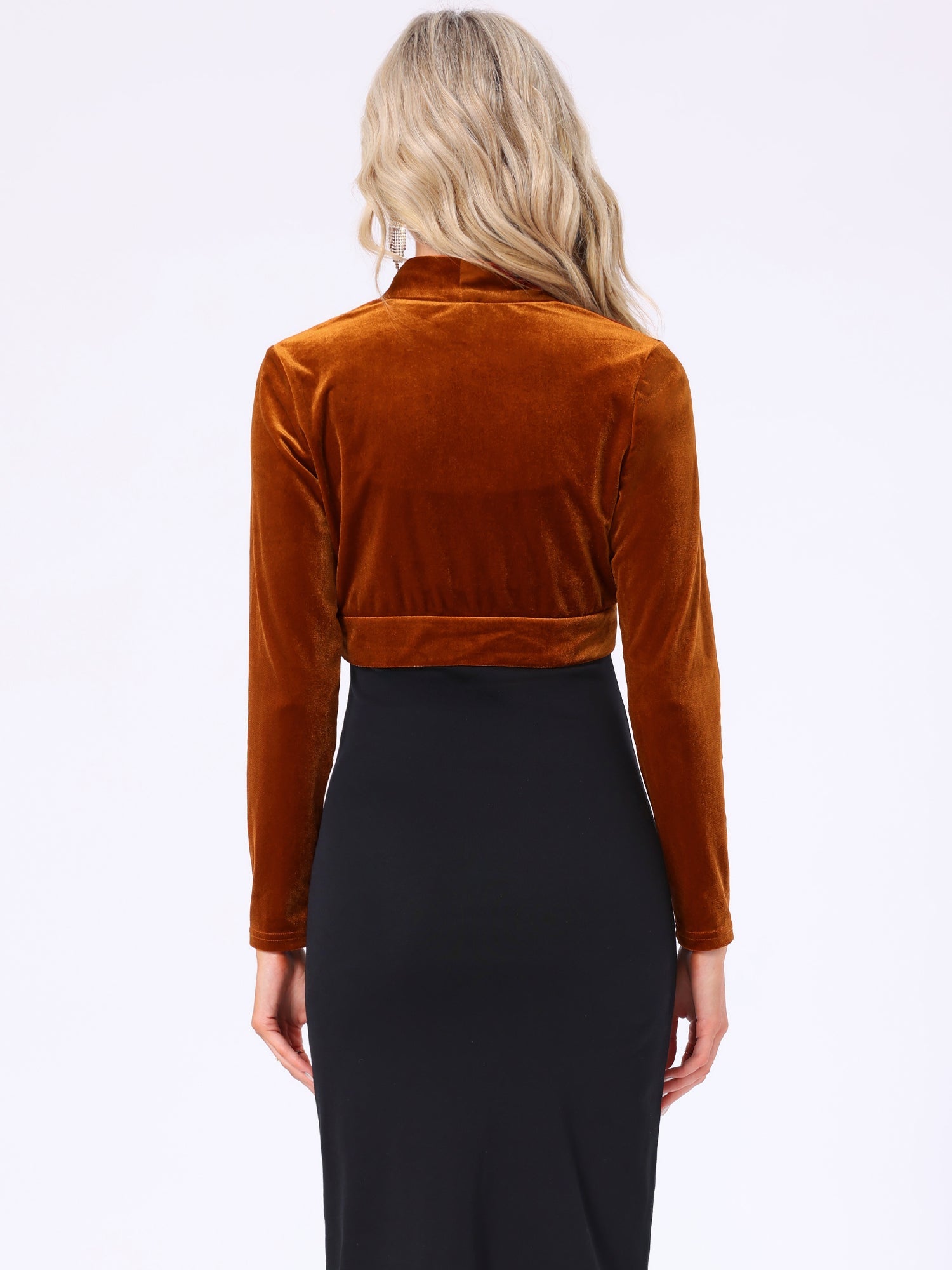 Open Front Velvet Long Sleeve Cropped Bolero Shrugs