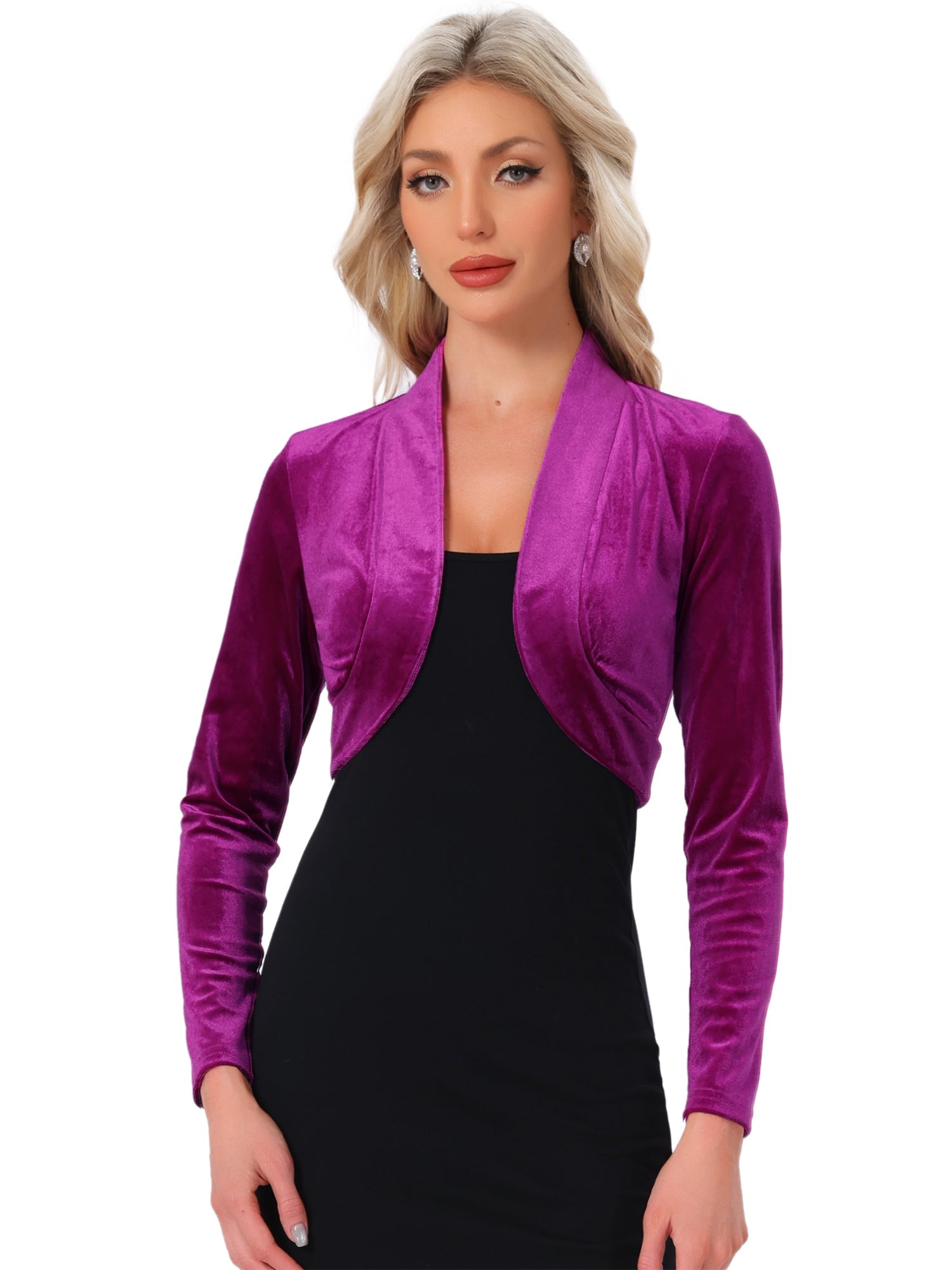 Open Front Velvet Long Sleeve Cropped Bolero Shrugs