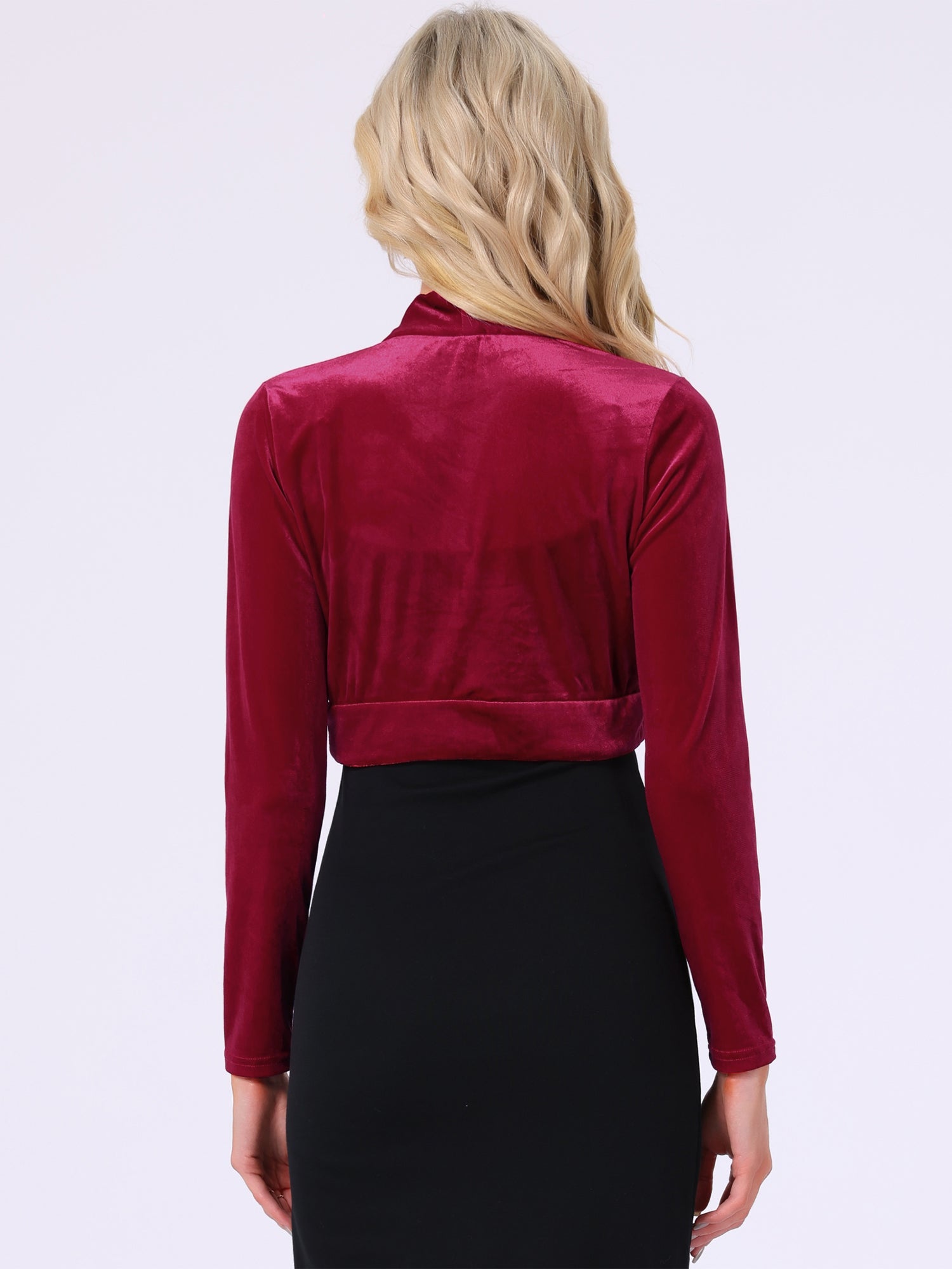 Velvet Open Front Long Sleeve Cropped Bolero Shrug