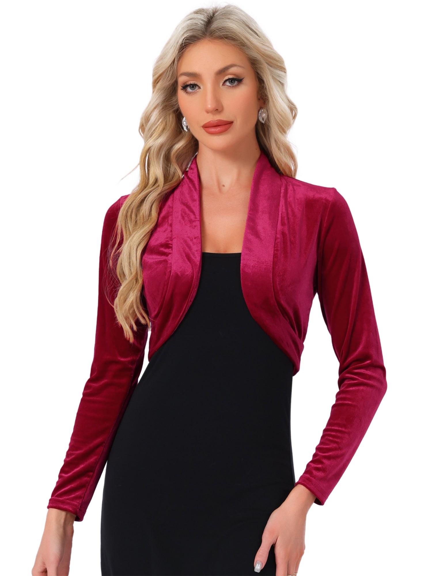 Velvet Open Front Long Sleeve Cropped Bolero Shrug