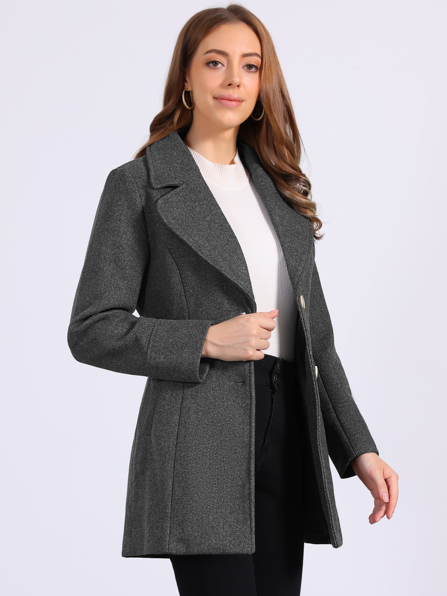 Elegant Notched Shawl Collar Single Breasted Winter Long Coat