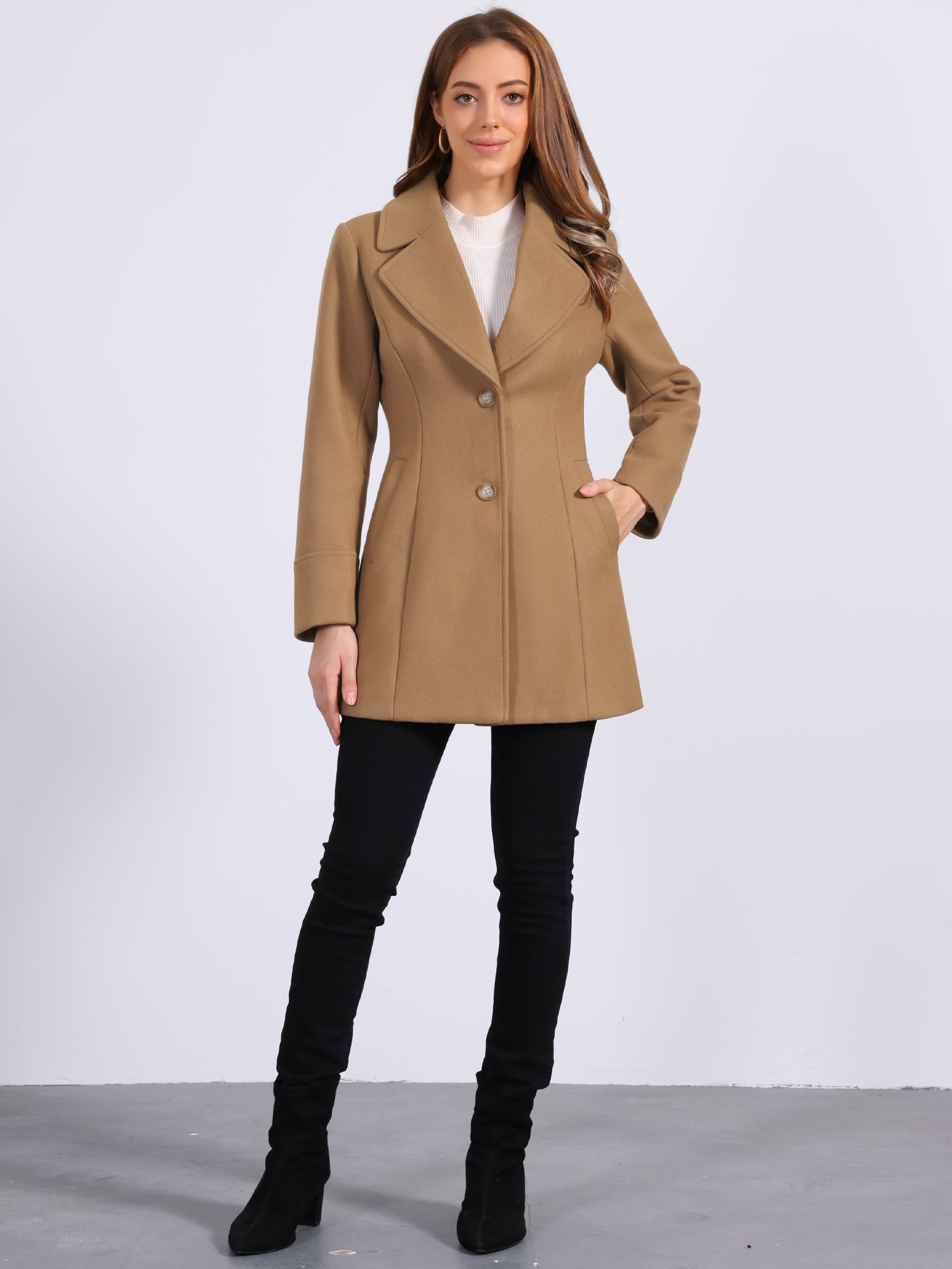 Elegant Notched Shawl Collar Single Breasted Winter Long Coat
