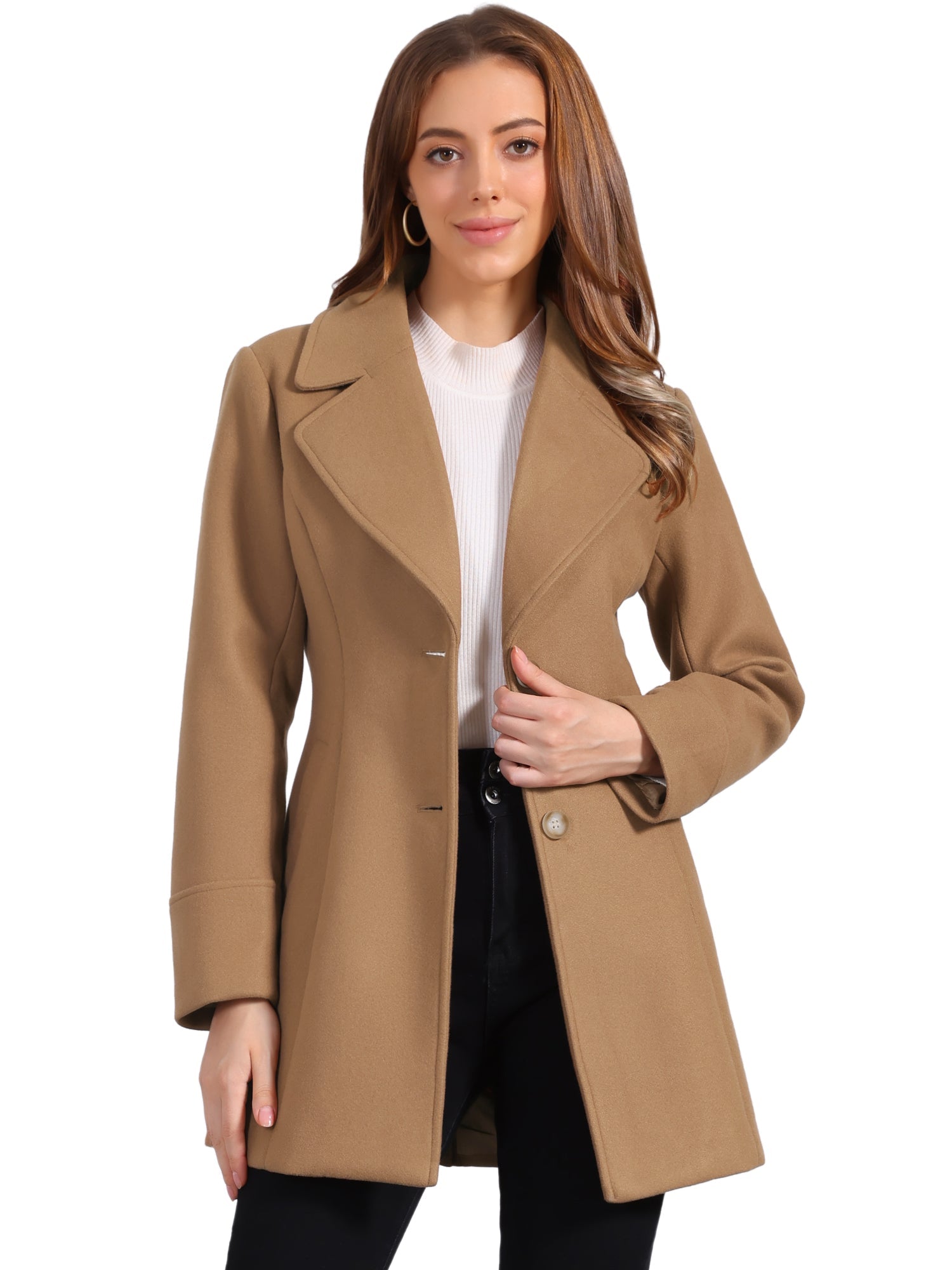 Elegant Notched Shawl Collar Single Breasted Winter Long Coat