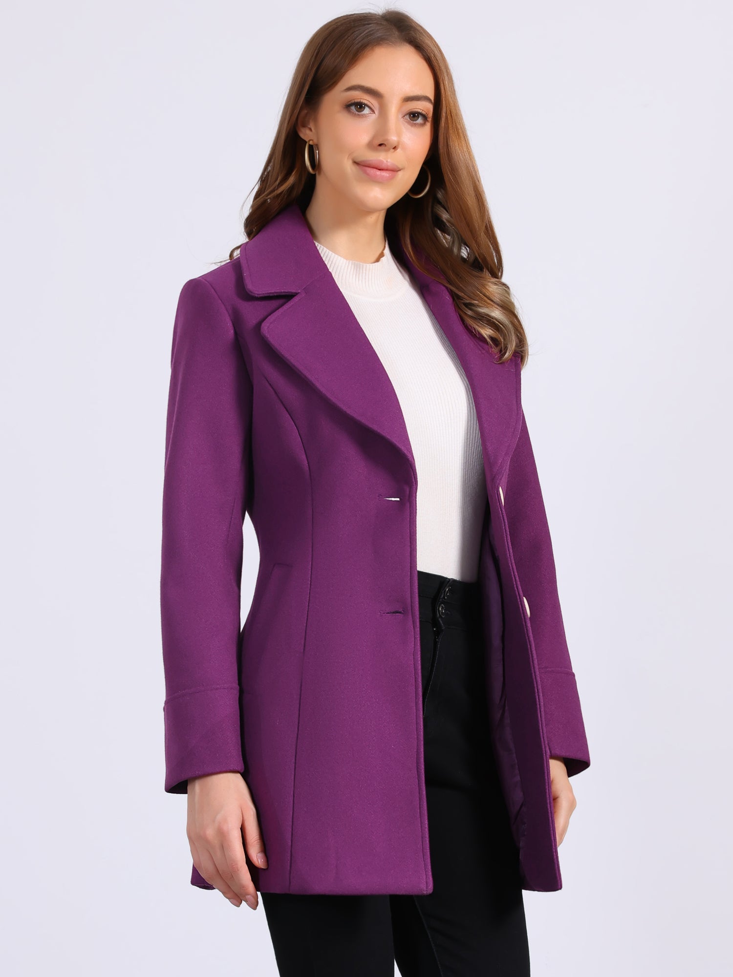 Elegant Notched Shawl Collar Single Breasted Winter Long Coat