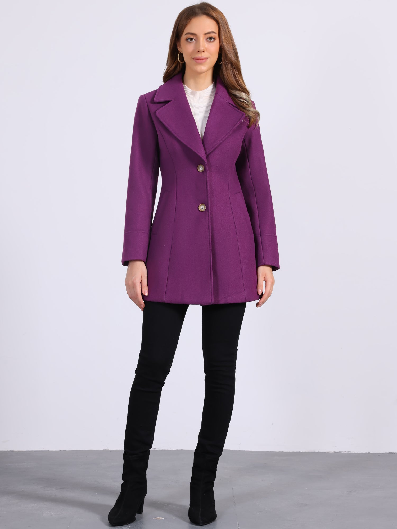 Elegant Notched Shawl Collar Single Breasted Winter Long Coat