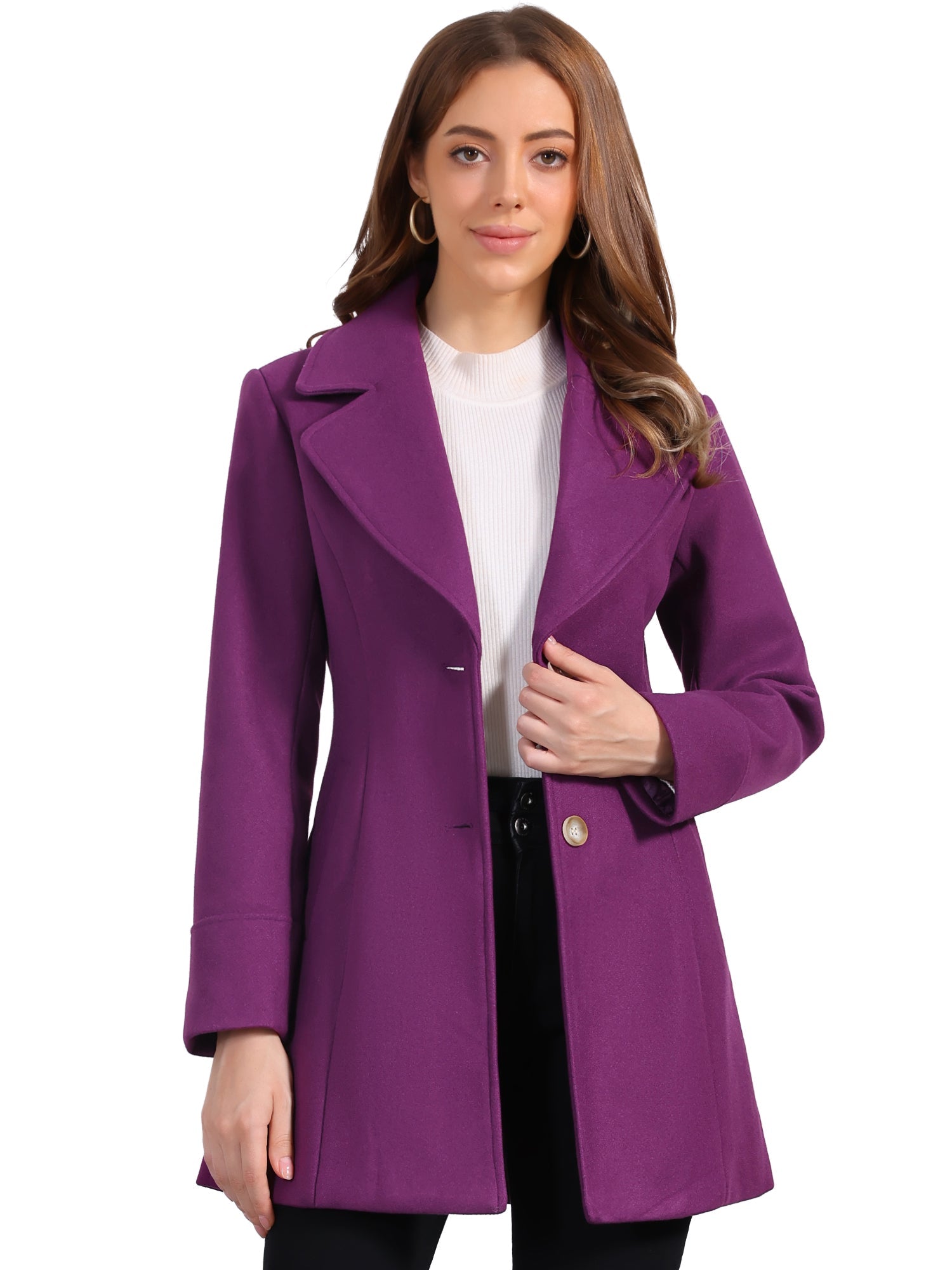 Elegant Notched Shawl Collar Single Breasted Winter Long Coat