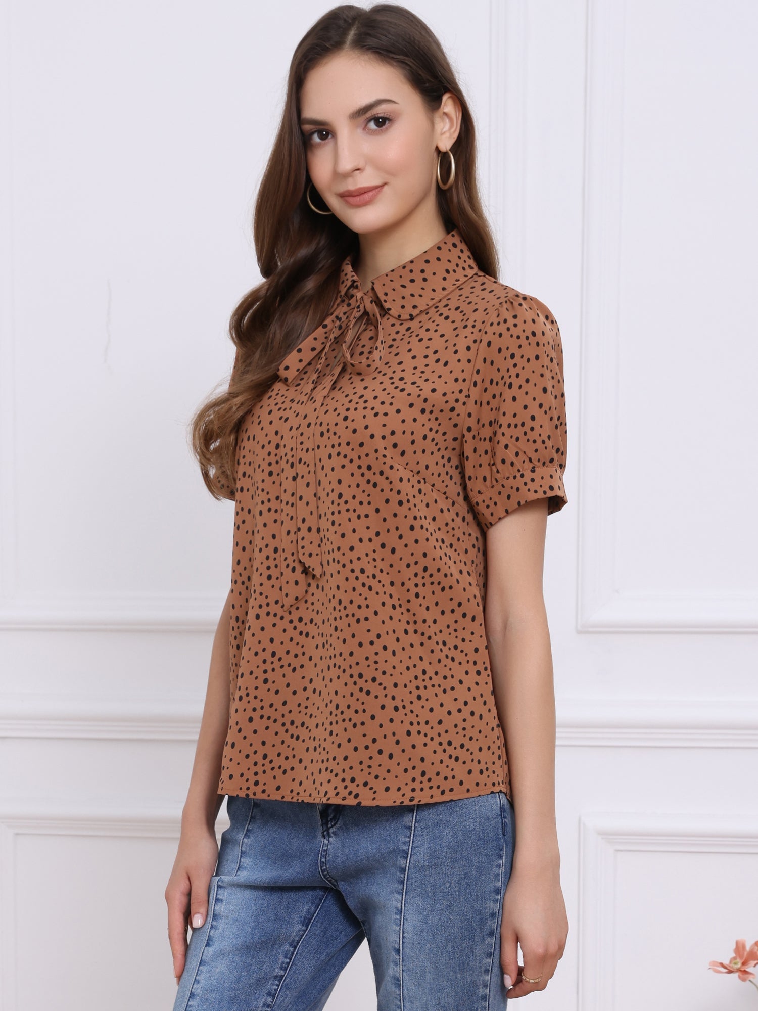 Retro Dots Bow Tie Peter Pan Collar Chiffon Blouse
