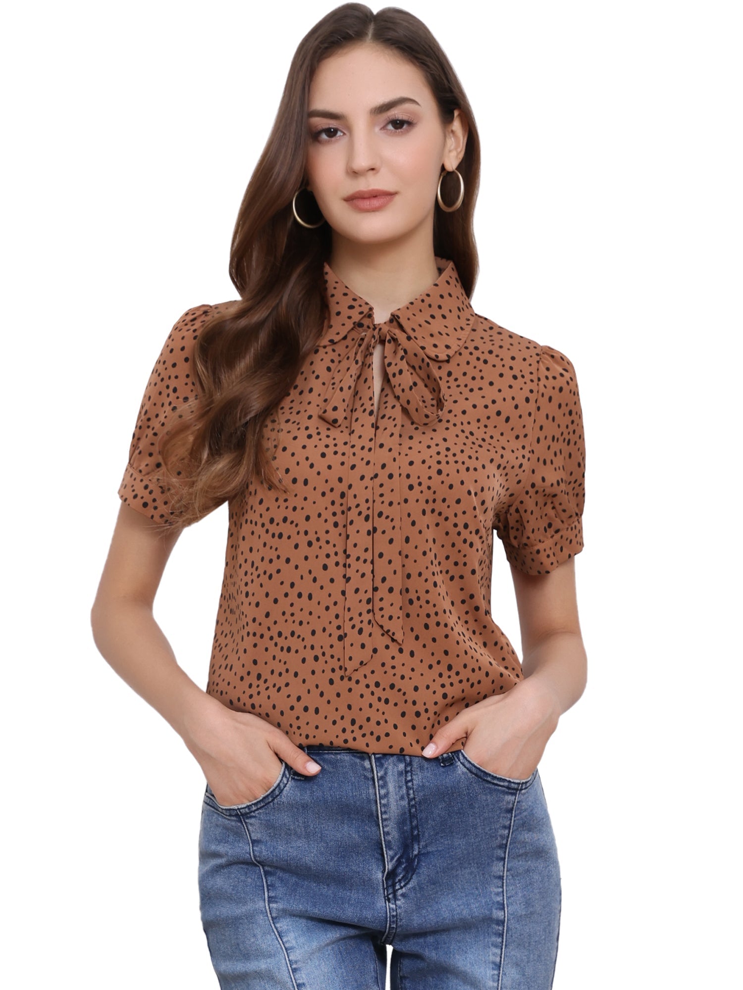Retro Dots Bow Tie Peter Pan Collar Chiffon Blouse