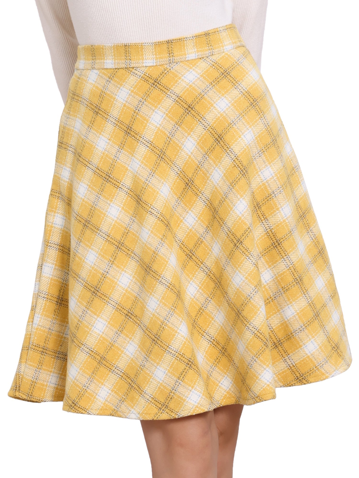 Vintage Plaid Tartan Elastic Waist Knee Length A-Line Skirt