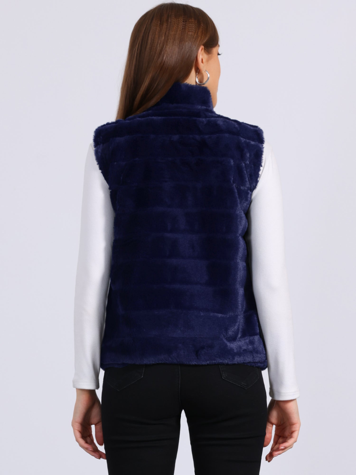 Fluffy Vest Jacket Stand Collar Sleeveless Faux Fur Coat