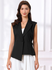 Sleeveless Belted Lapel Collar Work Vest