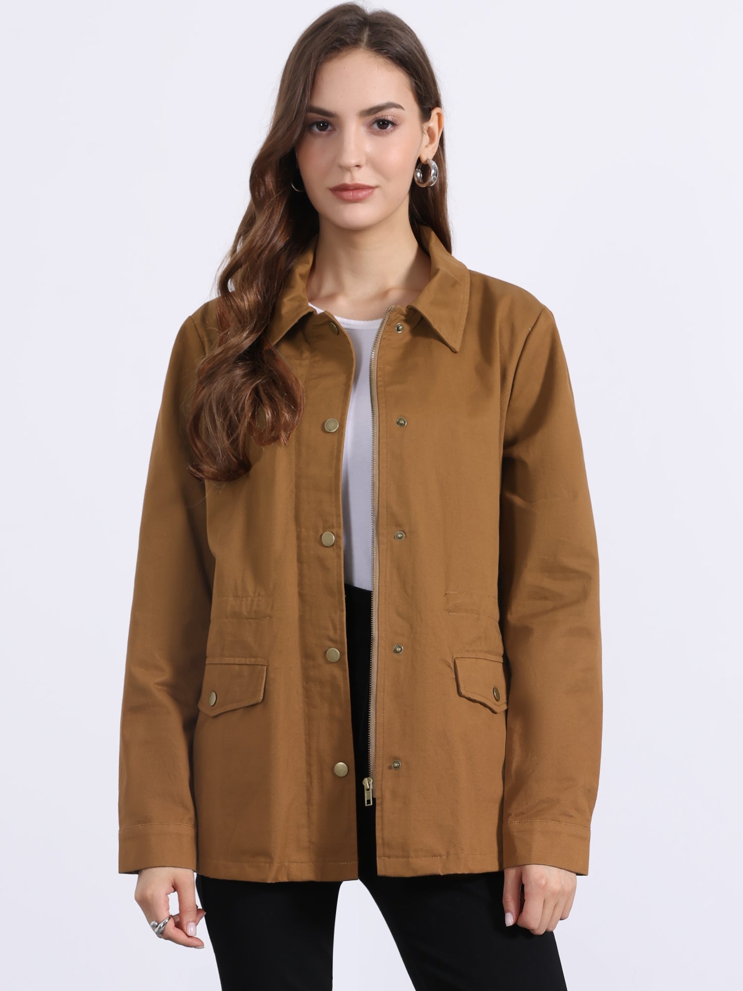 Drawstring Waist Flap Pocket Lightweight Utility Safari Jacket