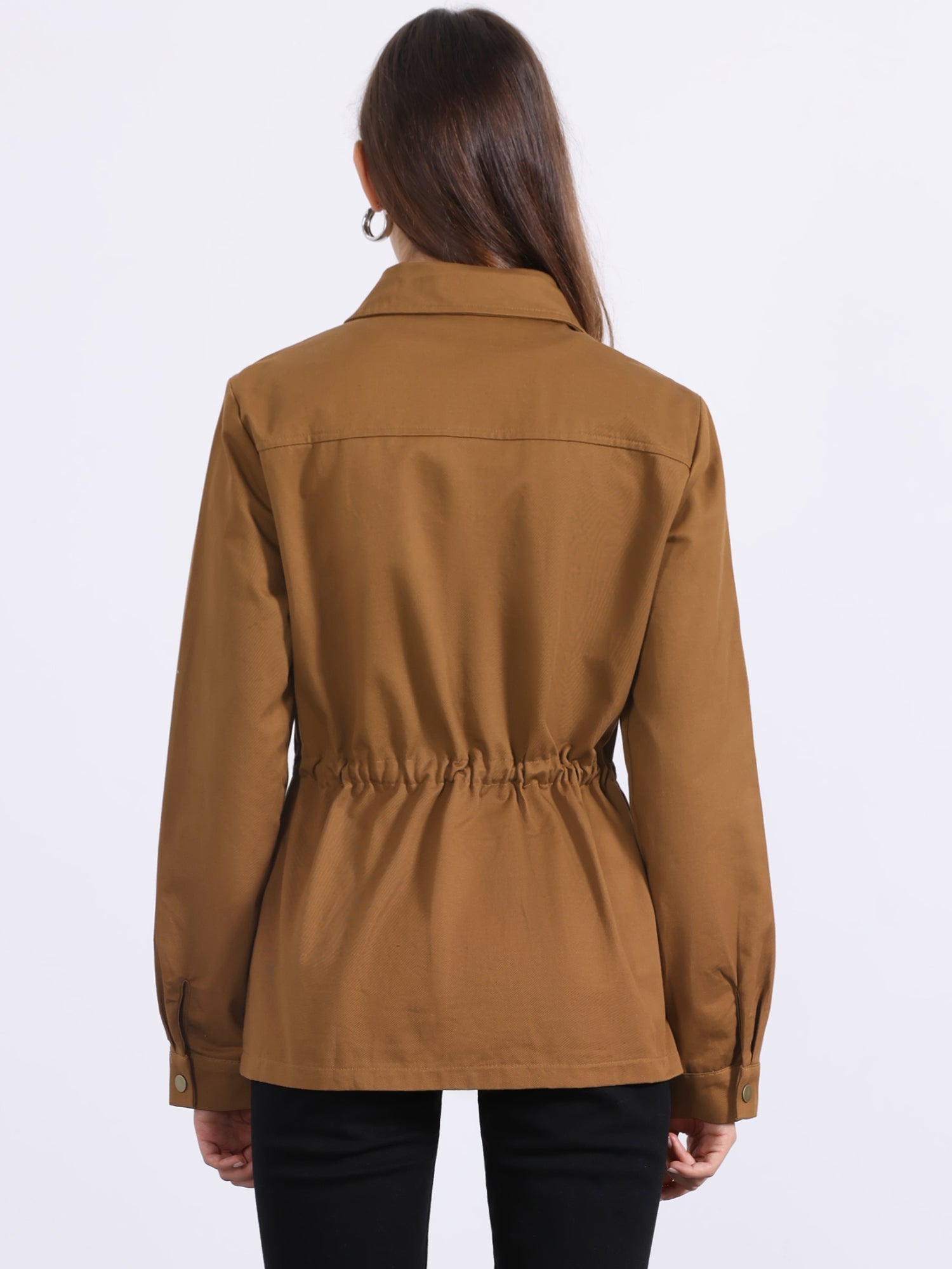Drawstring Waist Flap Pocket Lightweight Utility Safari Jacket