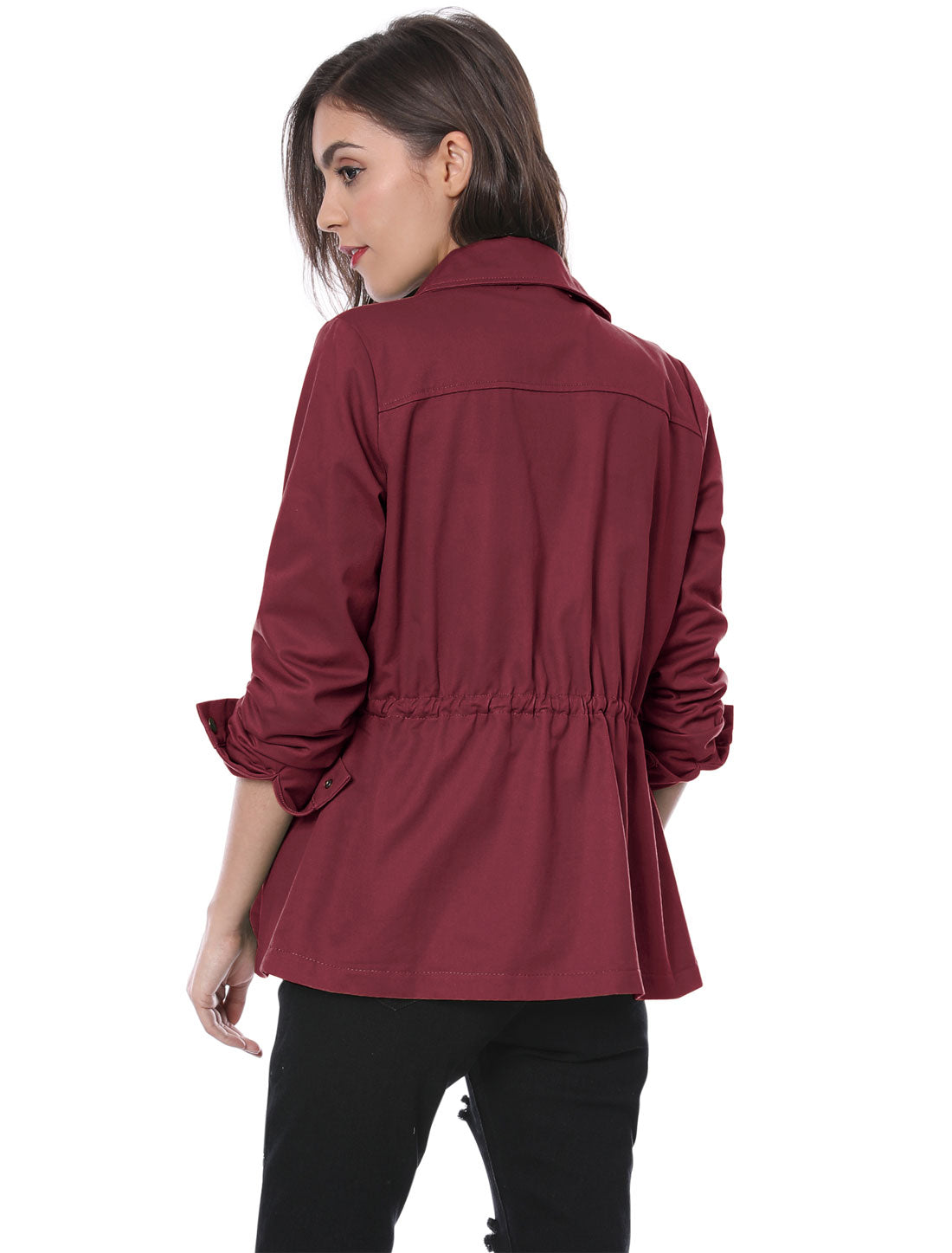 Drawstring Waist Flap Pocket Lightweight Utility Safari Jacket