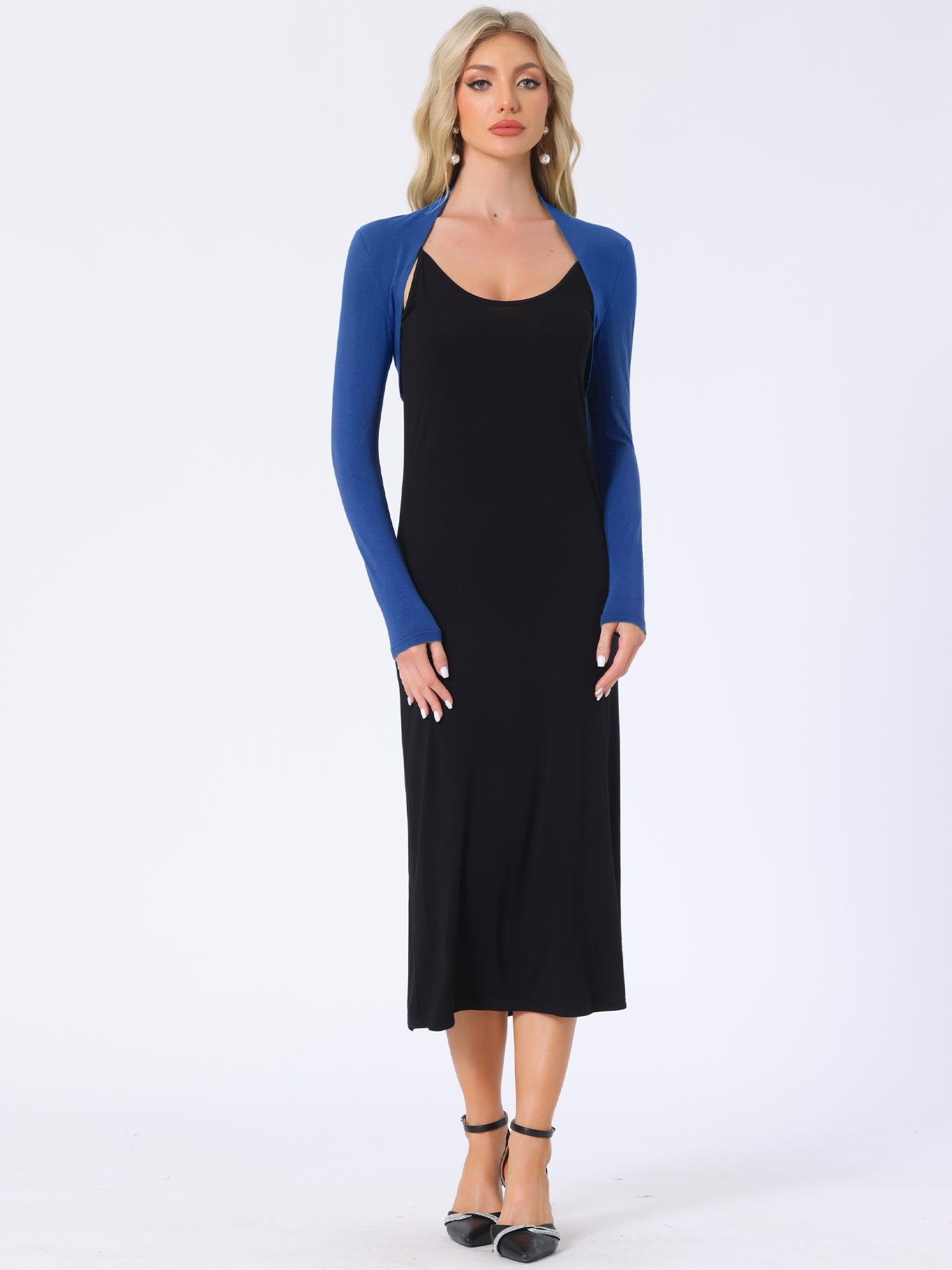 Elegant Long Sleeve Knit Open Front Cropped Bolero Shrug