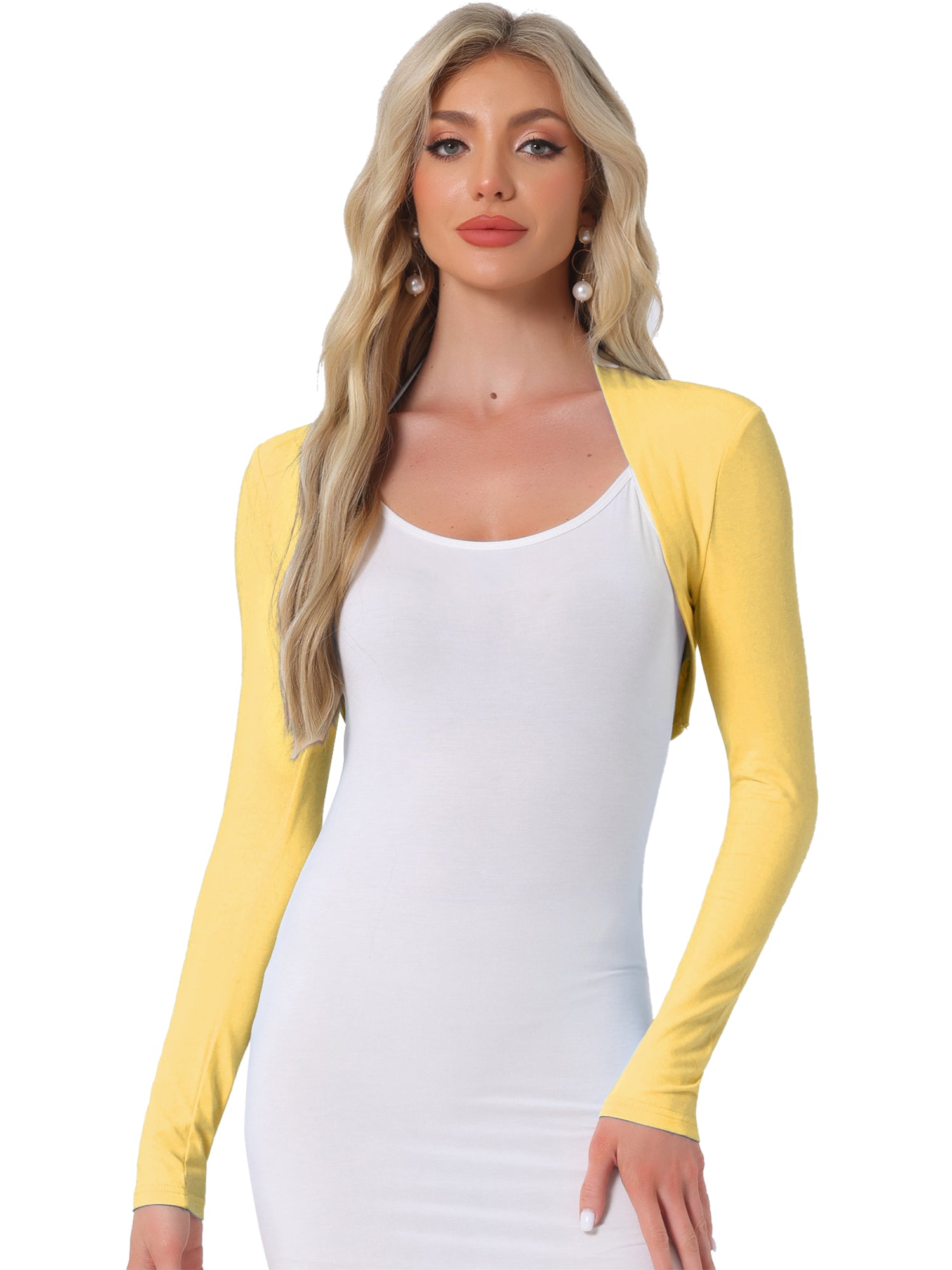 Elegant Long Sleeve Knit Open Front Cropped Bolero Shrug