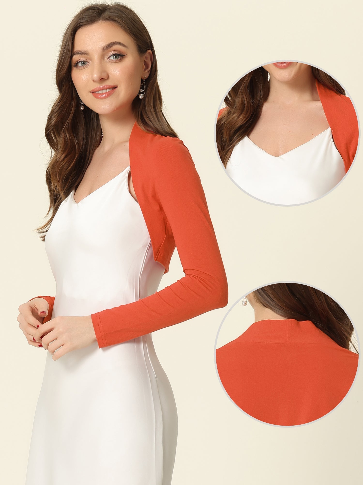 Elegant Long Sleeve Knit Open Front Cropped Bolero Shrug