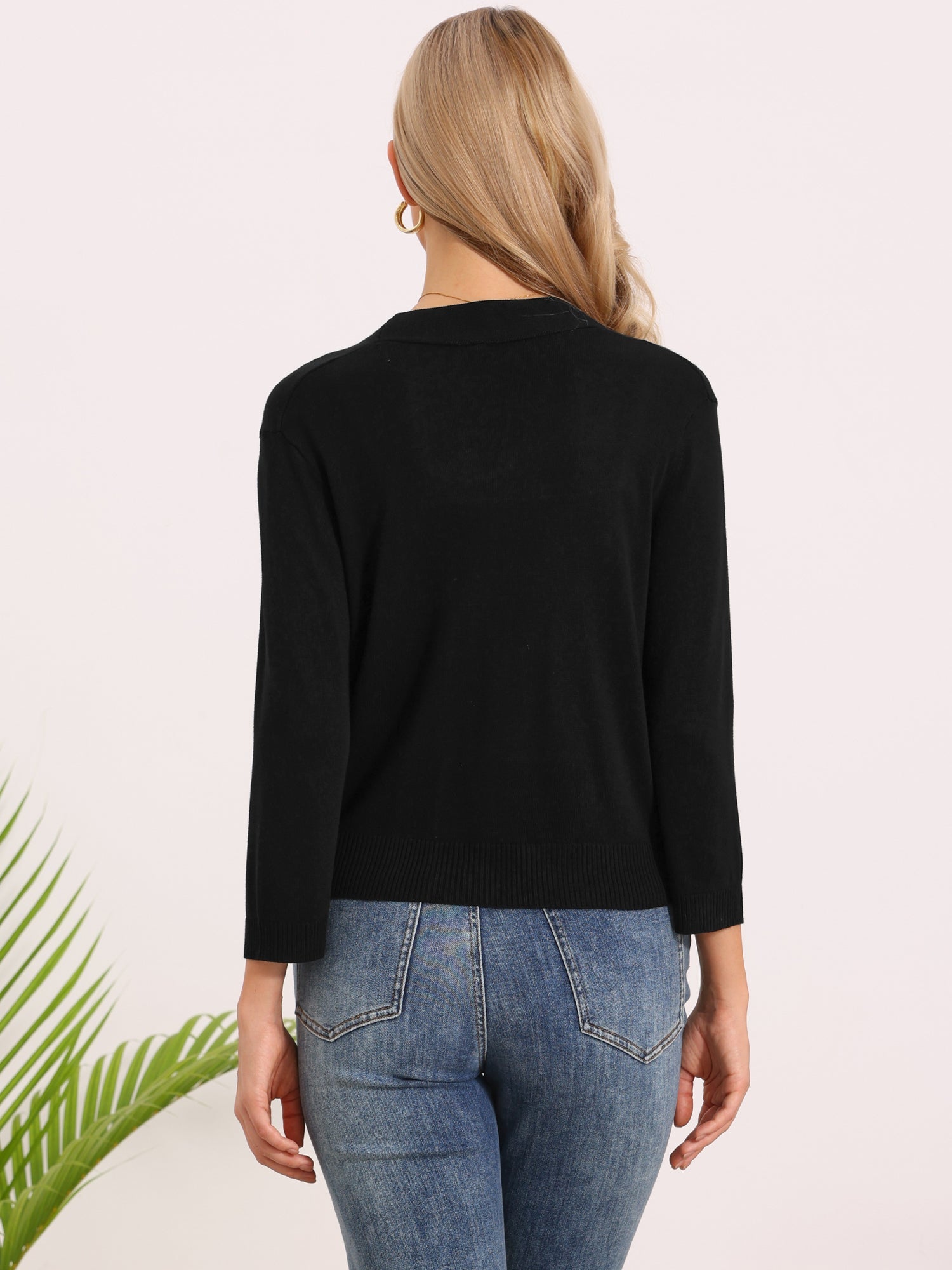3/4 Sleeve Open Front Knitted Cropped Cardigan