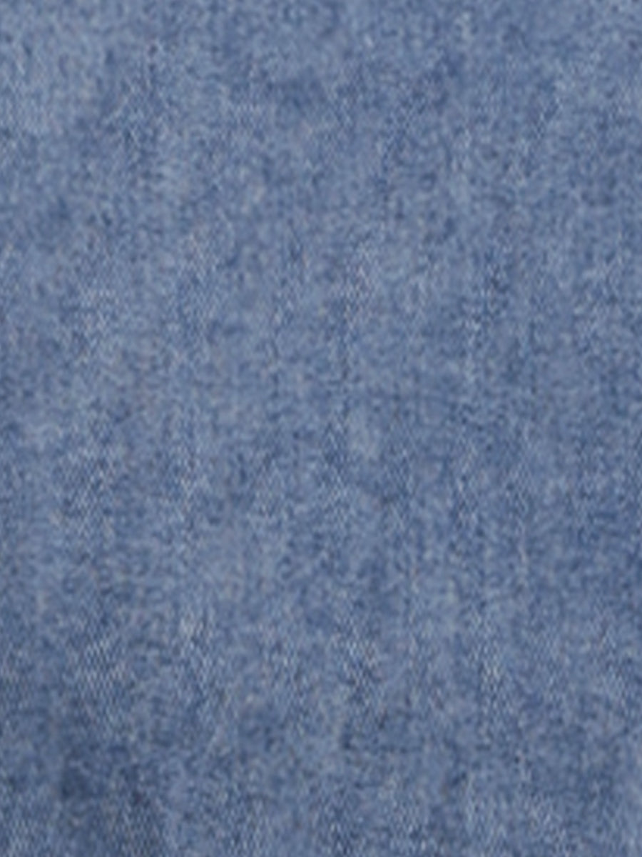 Denim Collarless Pockets 3/4 Sleeve Feminine Style Jacket