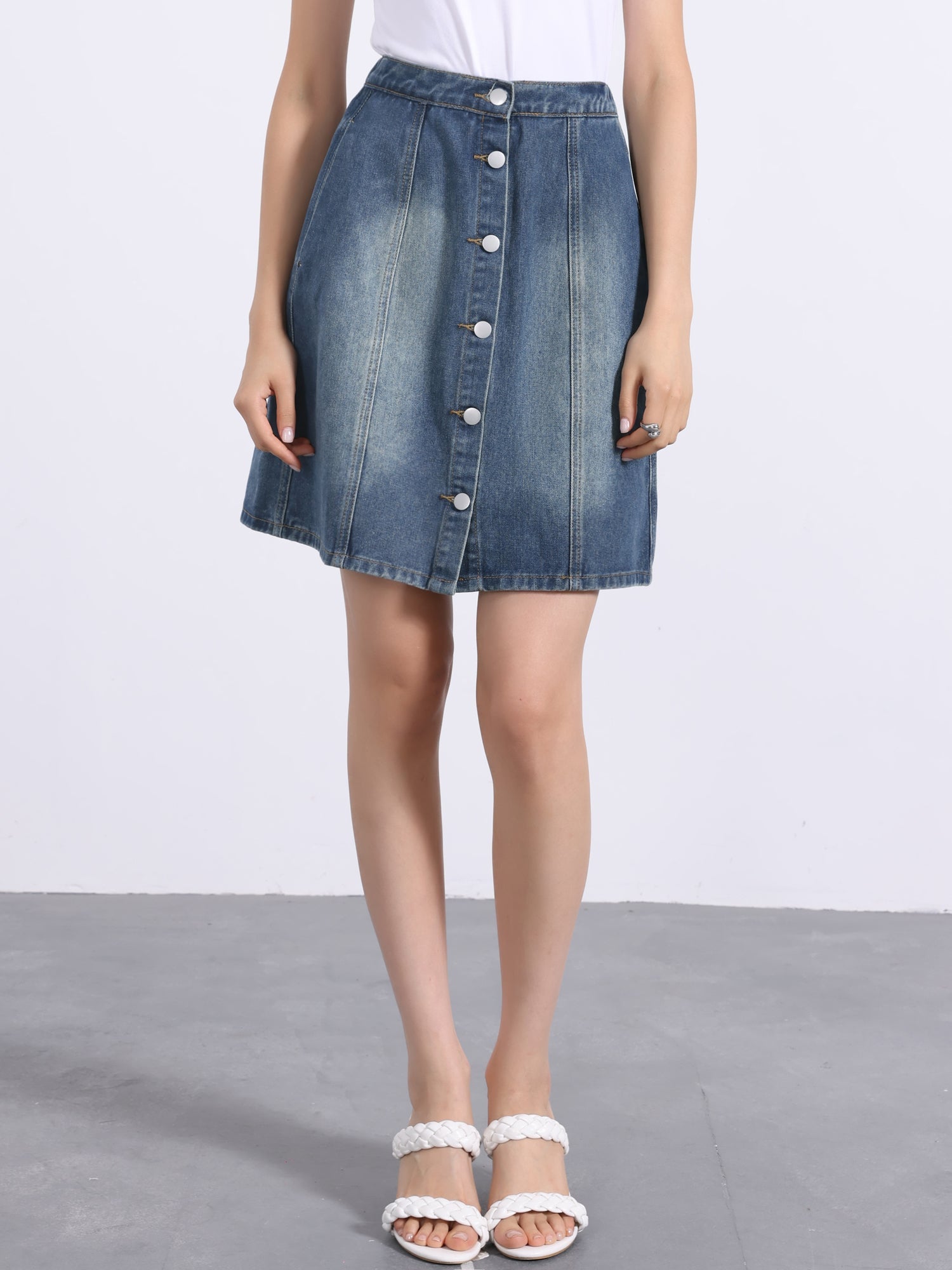 Casual Short Button Down Jeans Skirt