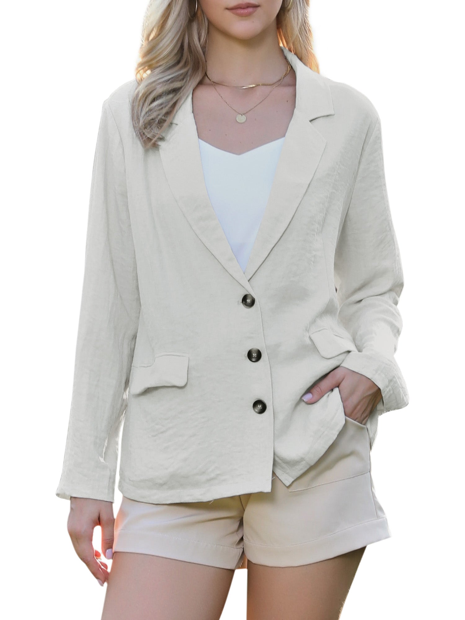 Linen Lapel Collar Long Sleeve Lightweight Business Casual Blazer