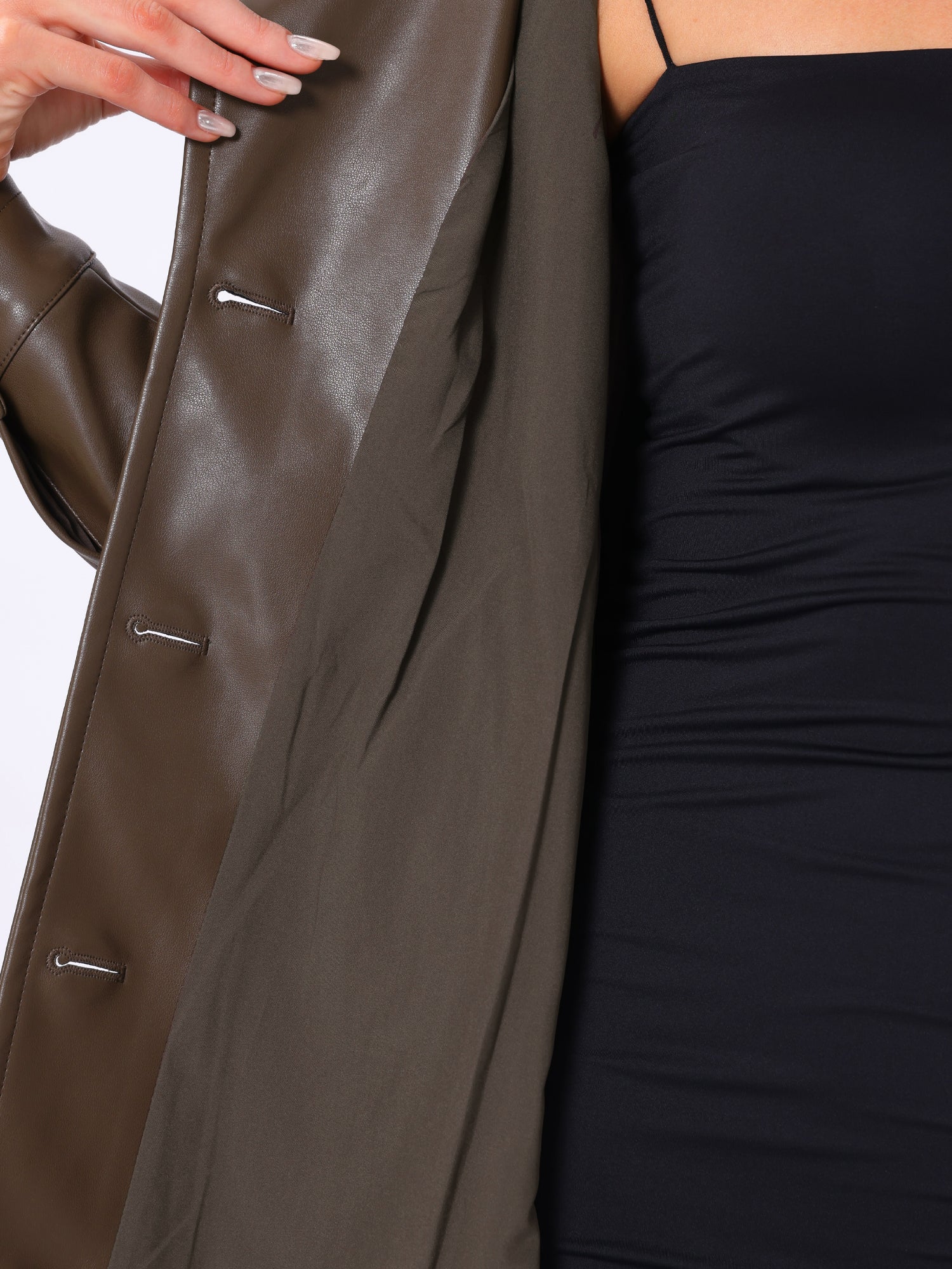 Faux Leather Notched Lapel Collar Button Down Steampunk PU Jacket