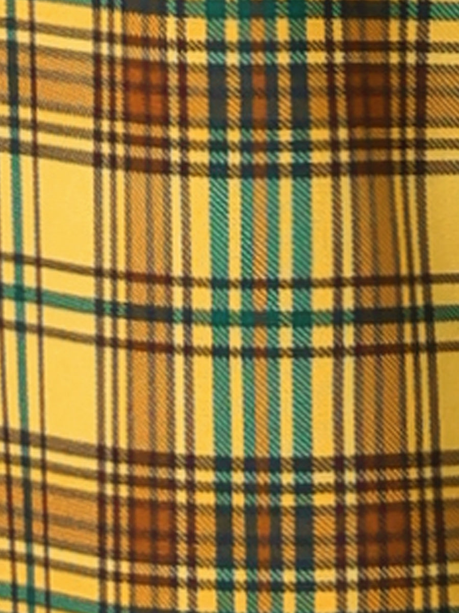 Vintage Tartan Plaid Pants Elastic Waist Straight Long Trousers