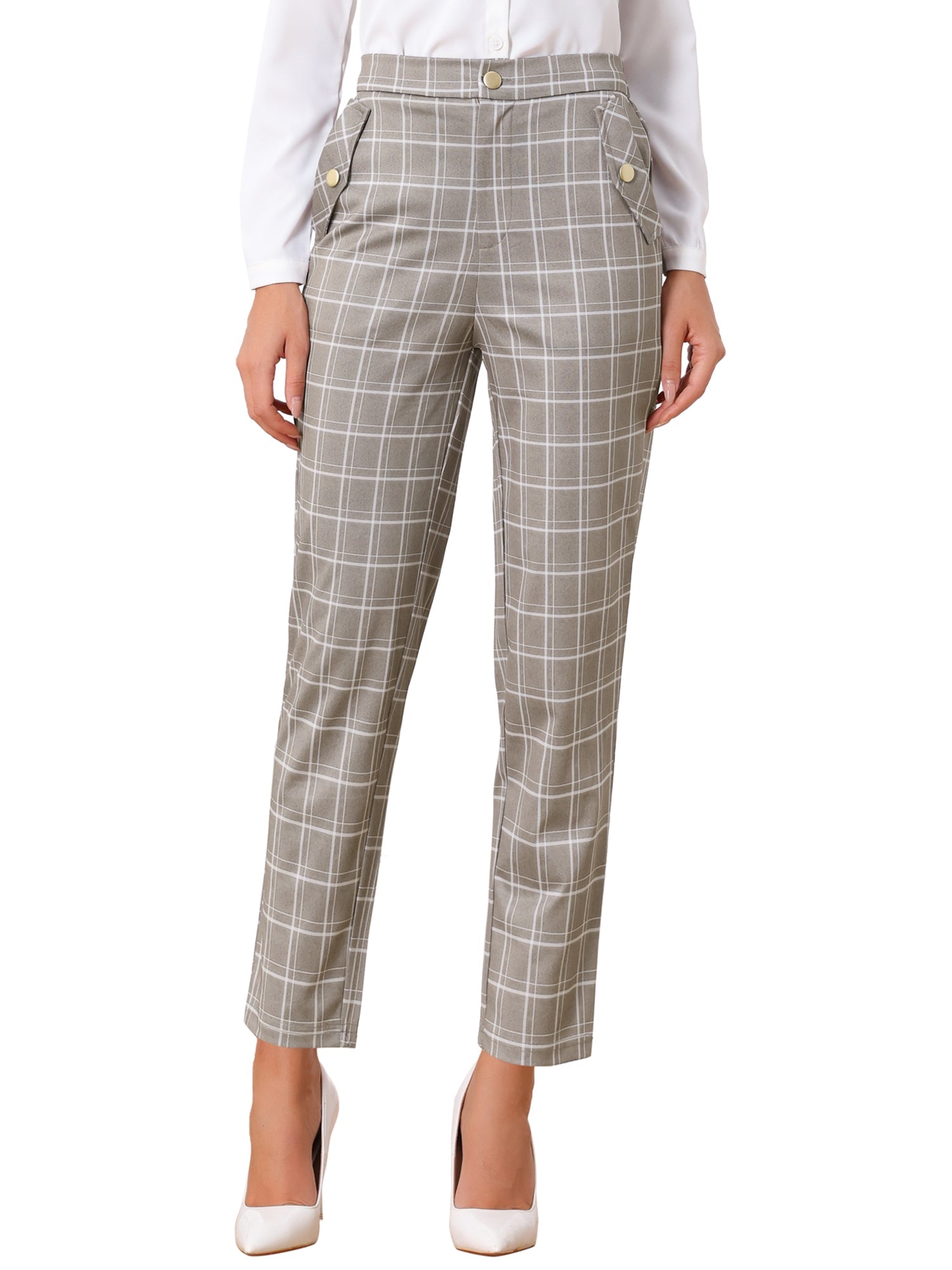 Vintage Tartan Plaid Pants Elastic Waist Straight Long Trousers
