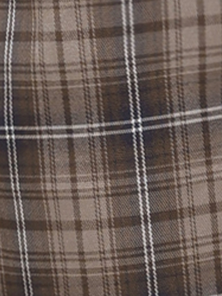 Plaid Elastic Waist Casual Work Office Long Pants