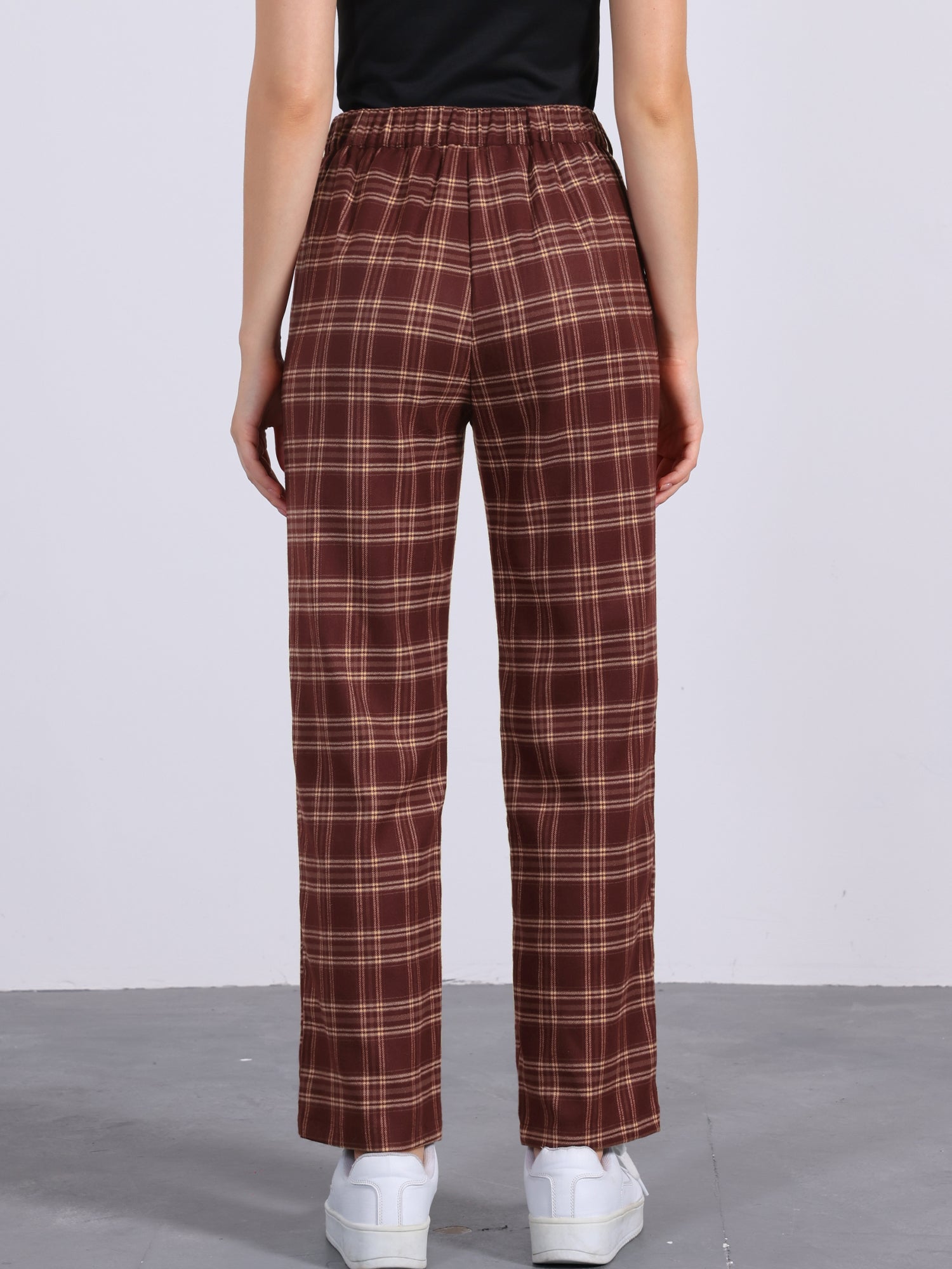 Plaid Elastic Waist Casual Work Office Long Pants