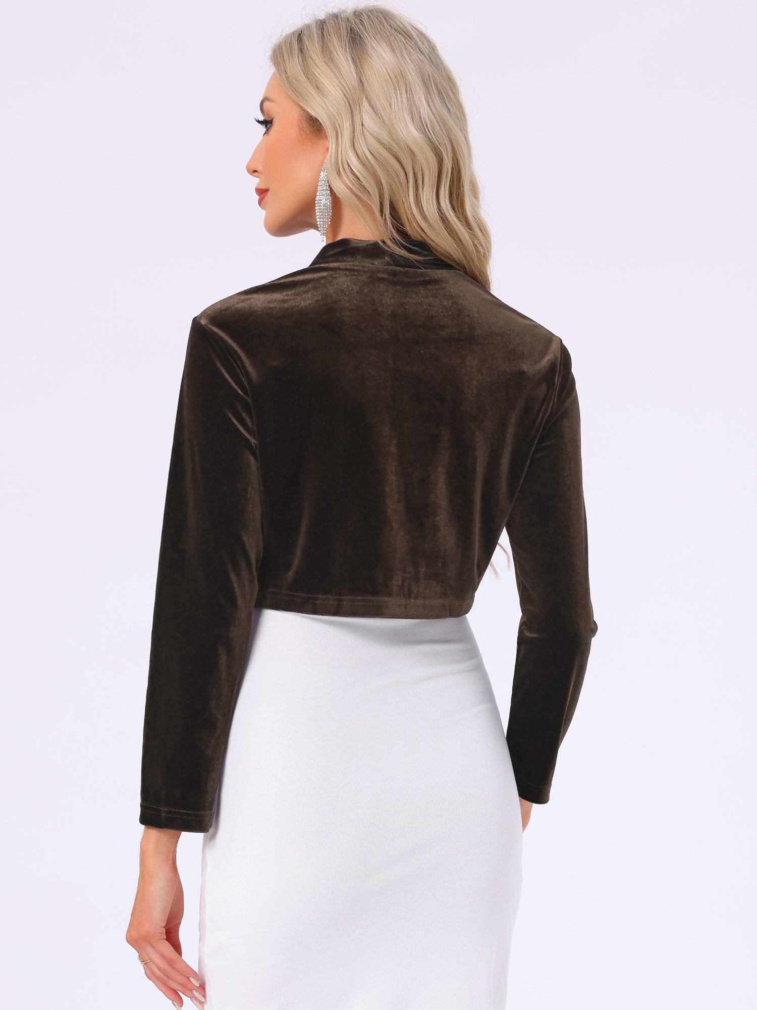Velvet Long Sleeve Open Front Cropped Bolero Shrugs