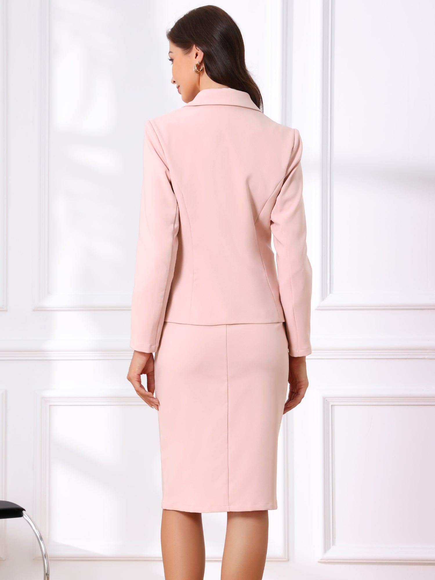 2 Pieces Long Sleeve Work Outfits Blazer and Pencil Skirt Suit Set