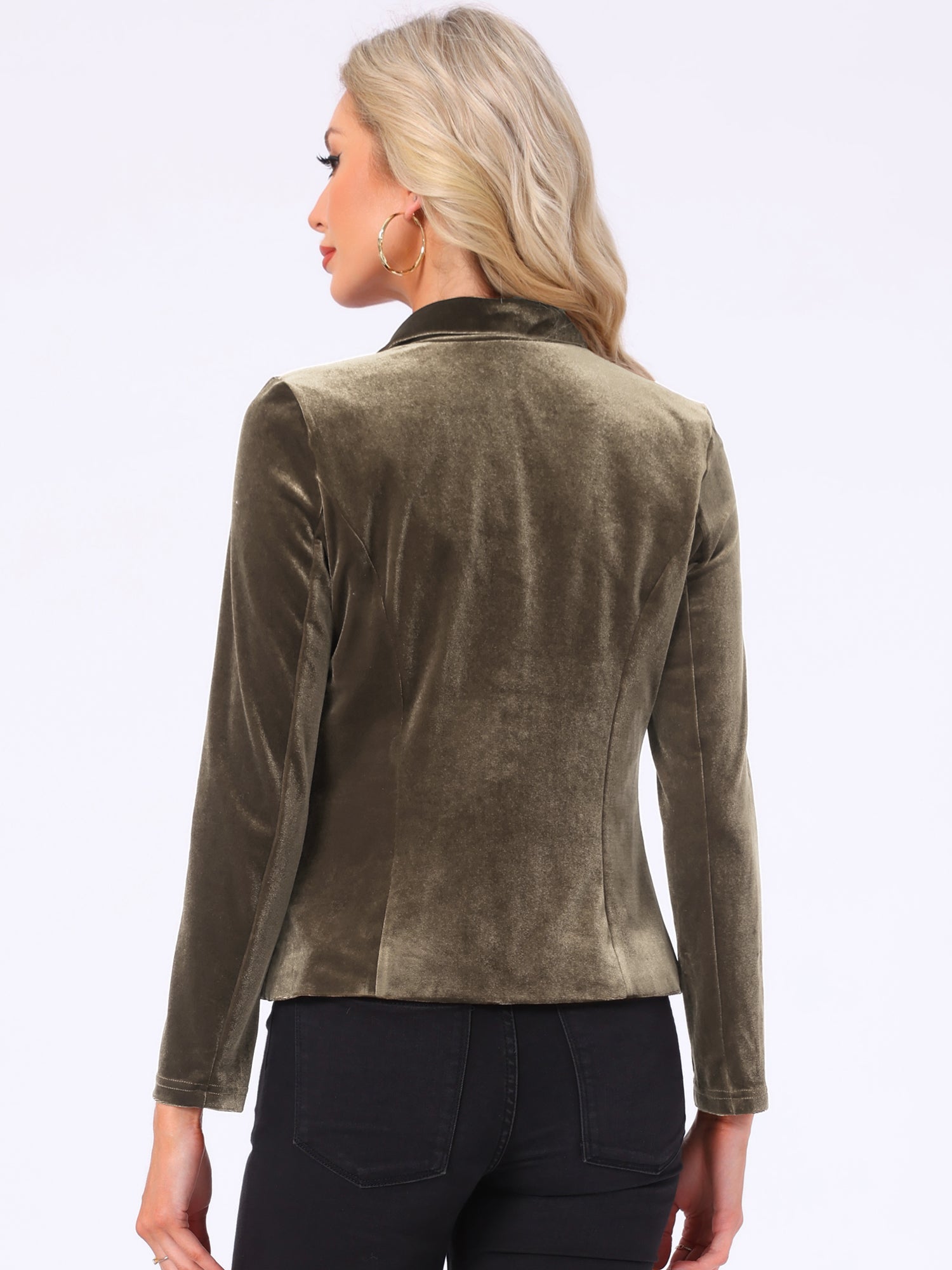Notched Lapel Long Sleeve Office Business Button Velvet Blazer