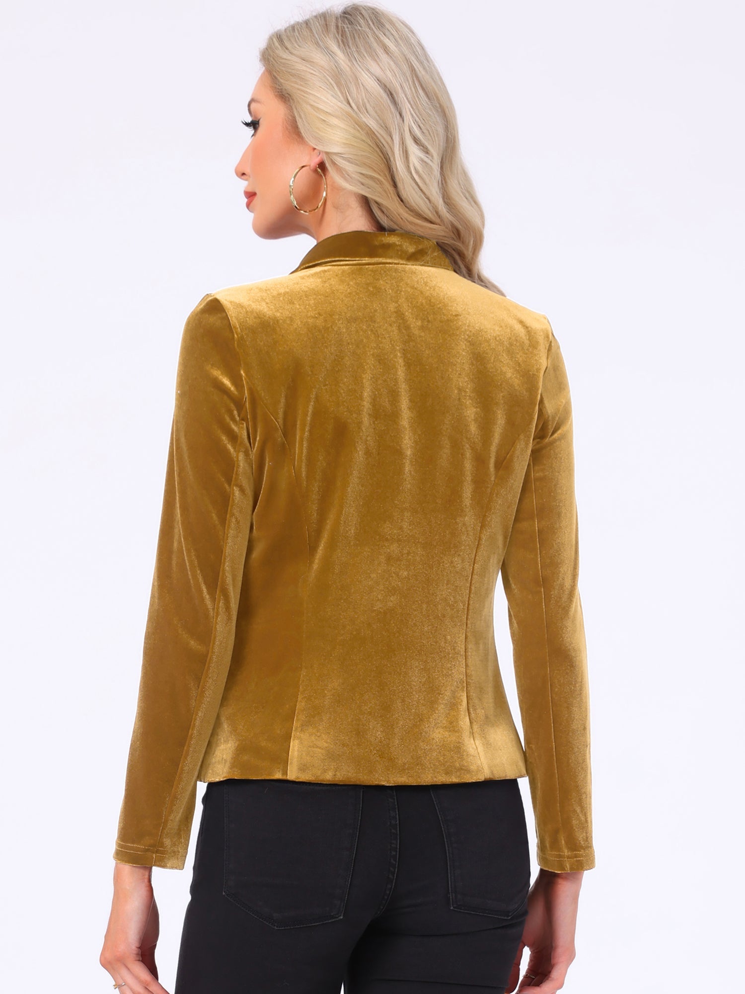 Notched Lapel Long Sleeve Office Business Button Velvet Blazer