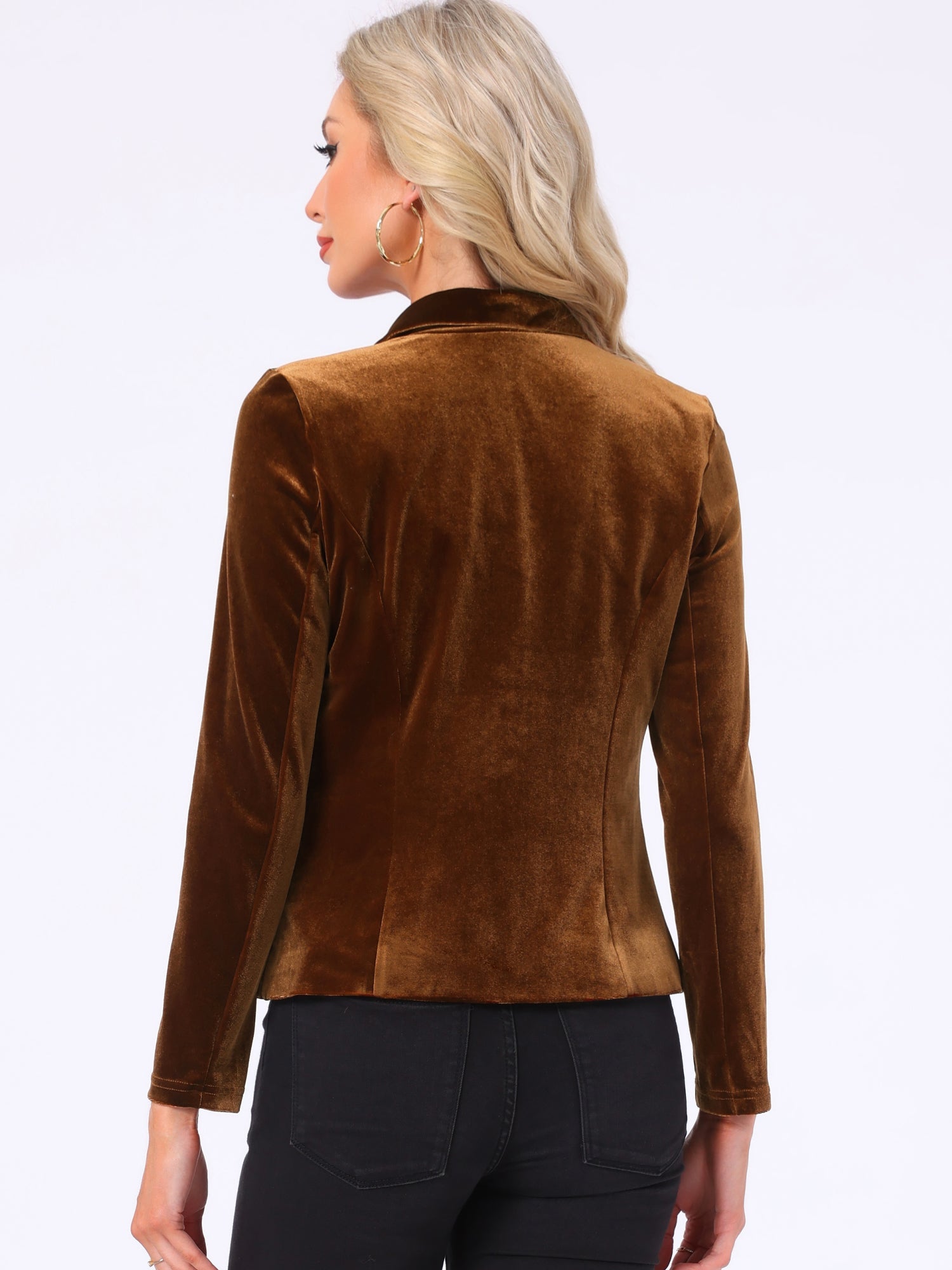 Notched Lapel Long Sleeve Office Business Button Velvet Blazer
