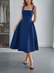 Solid Color Sleeveless Backless A-Line Midi Dress