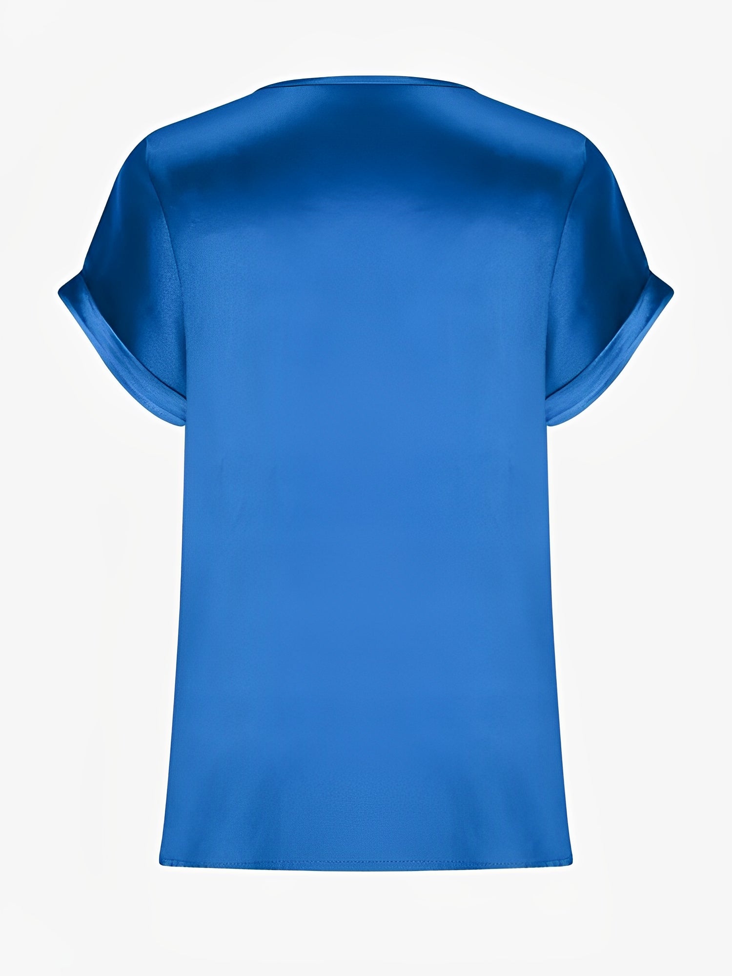 Round Neck Short Sleeves Satin Solid Color Blouse