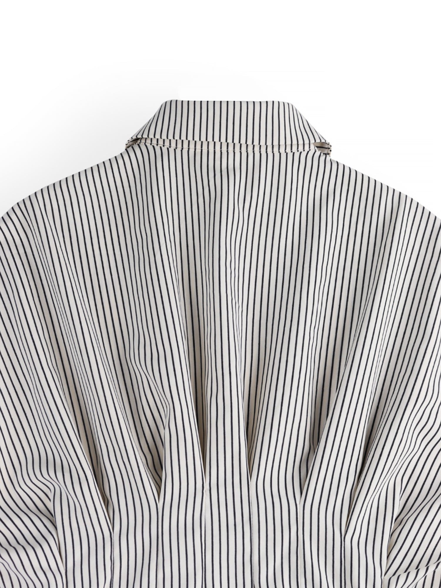Collared Striped Pleated Bat Sleeves Peplum Blouse