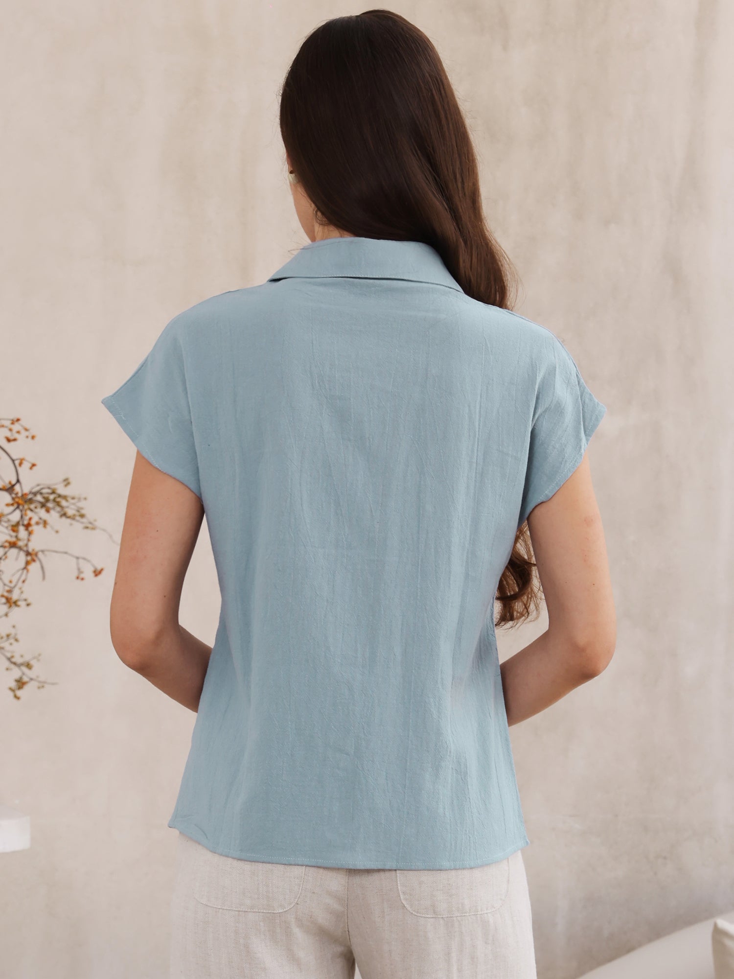 Cotton Linen Button Down Short Sleeve Shirt