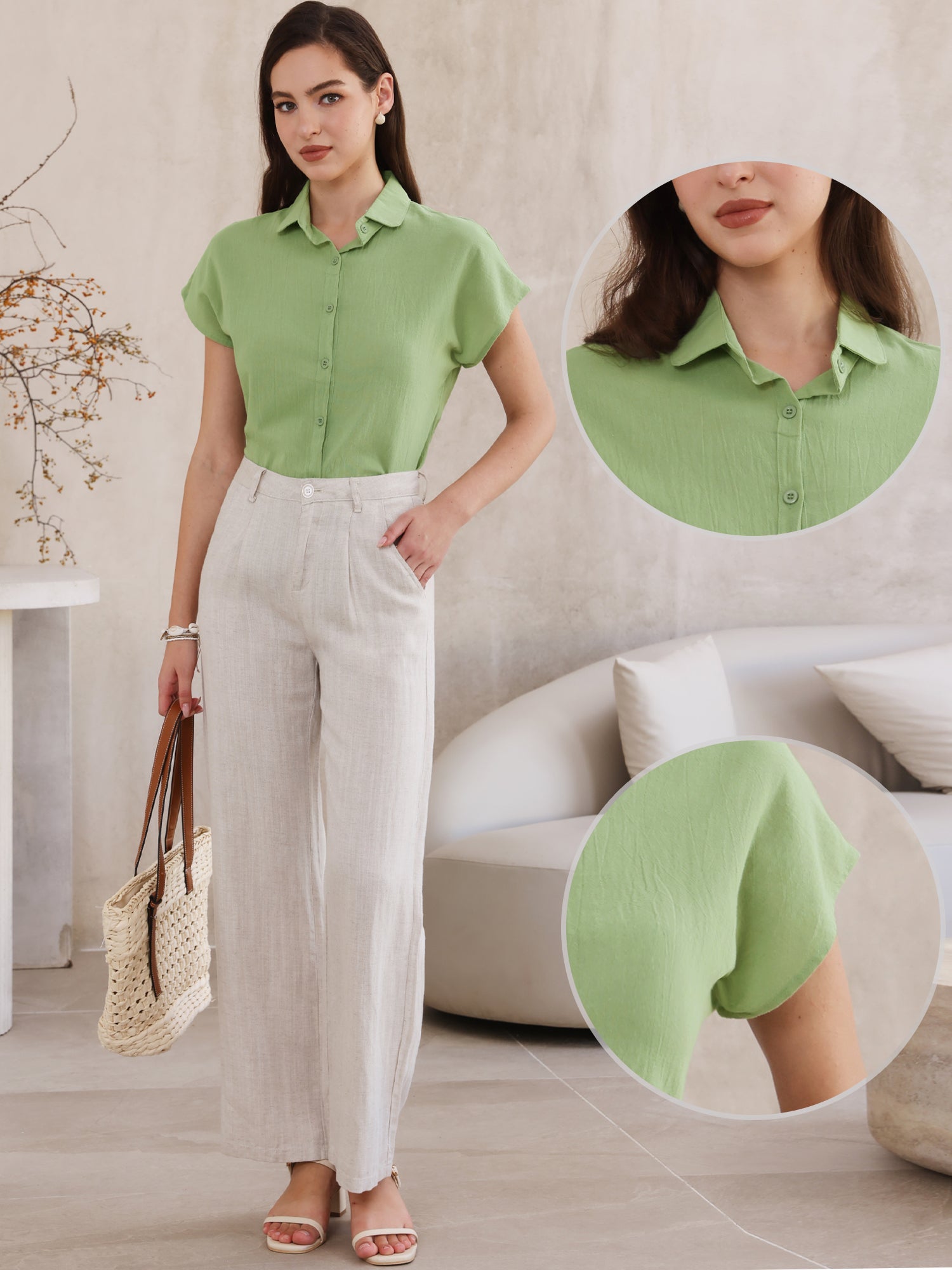 Cotton Linen Button Down Short Sleeve Shirt