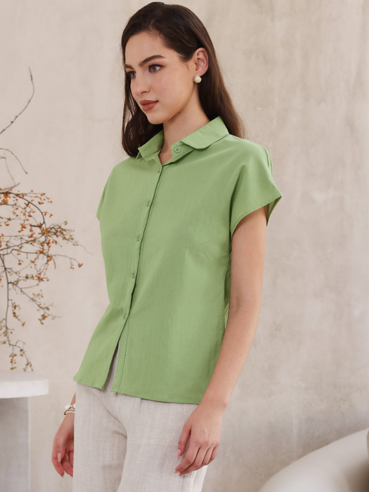 Cotton Linen Button Down Short Sleeve Shirt