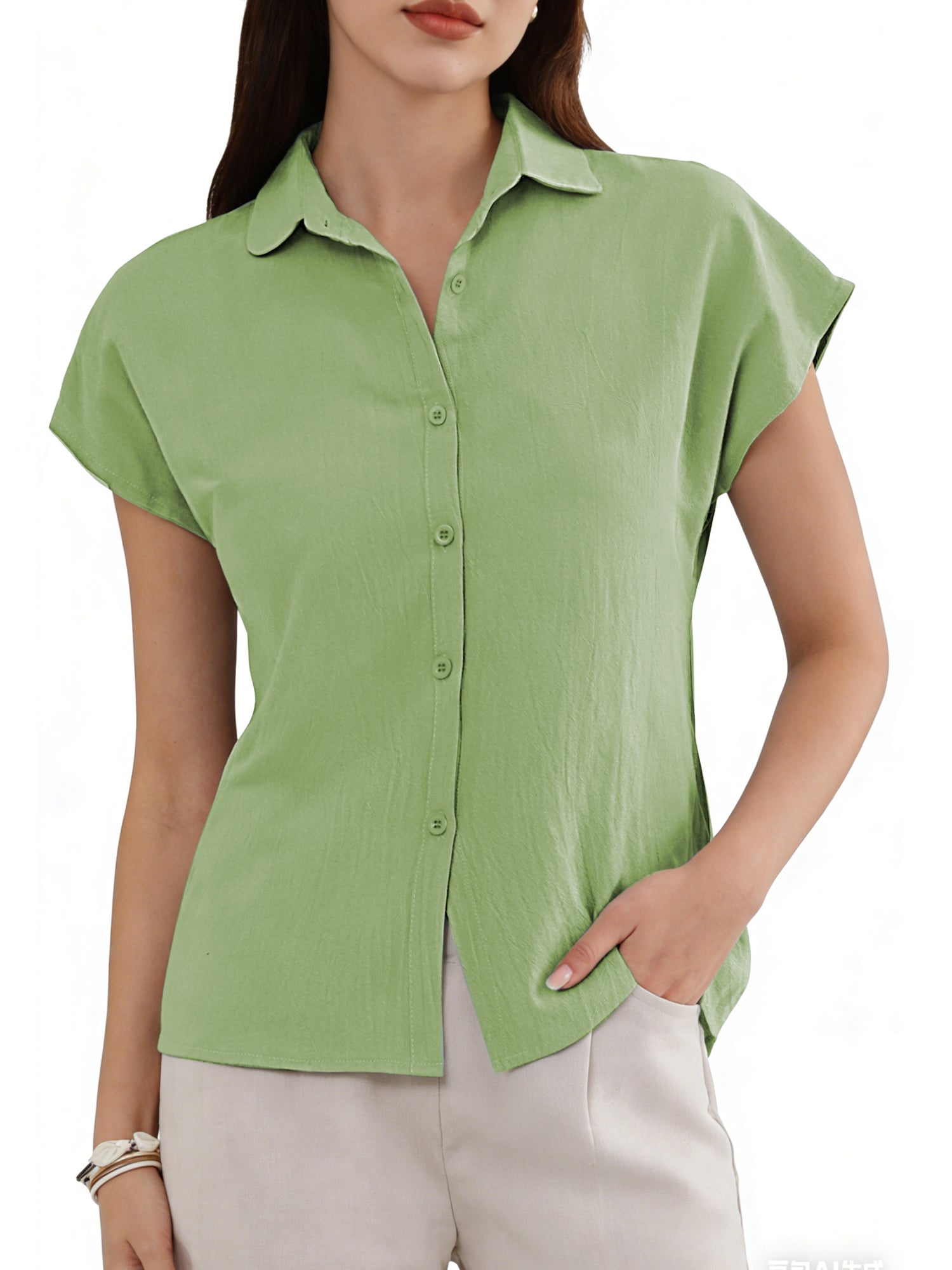 Cotton Linen Button Down Short Sleeve Shirt