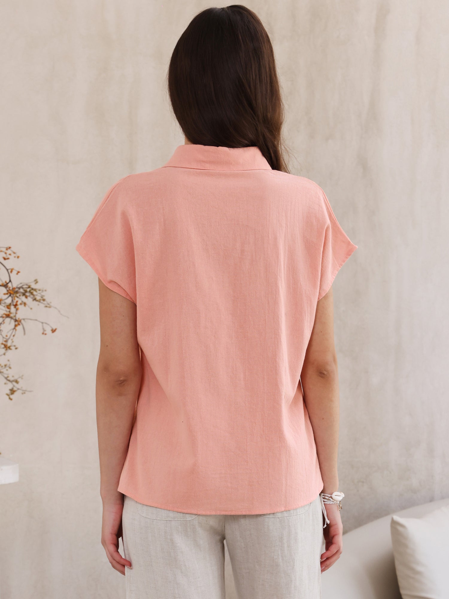 Cotton Linen Button Down Short Sleeve Shirt